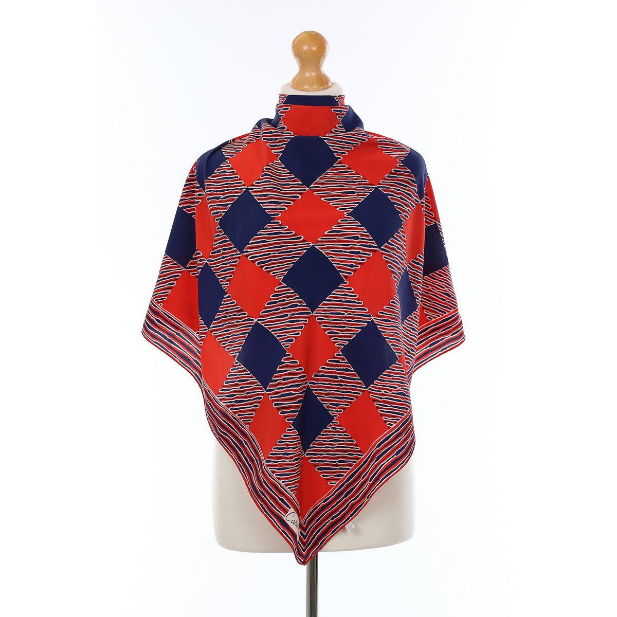 Navy and Red Patterned Silk Scarf