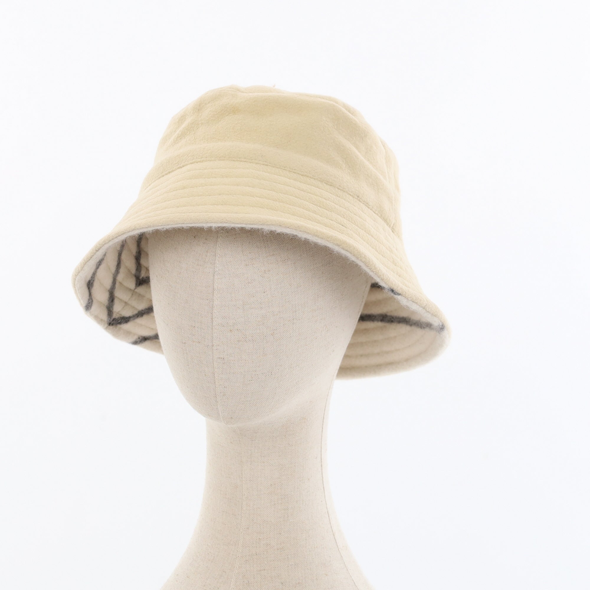 Unisex Ivory Striped Reversible Cashmere Bucket Hat Men’s - M Women’s - L