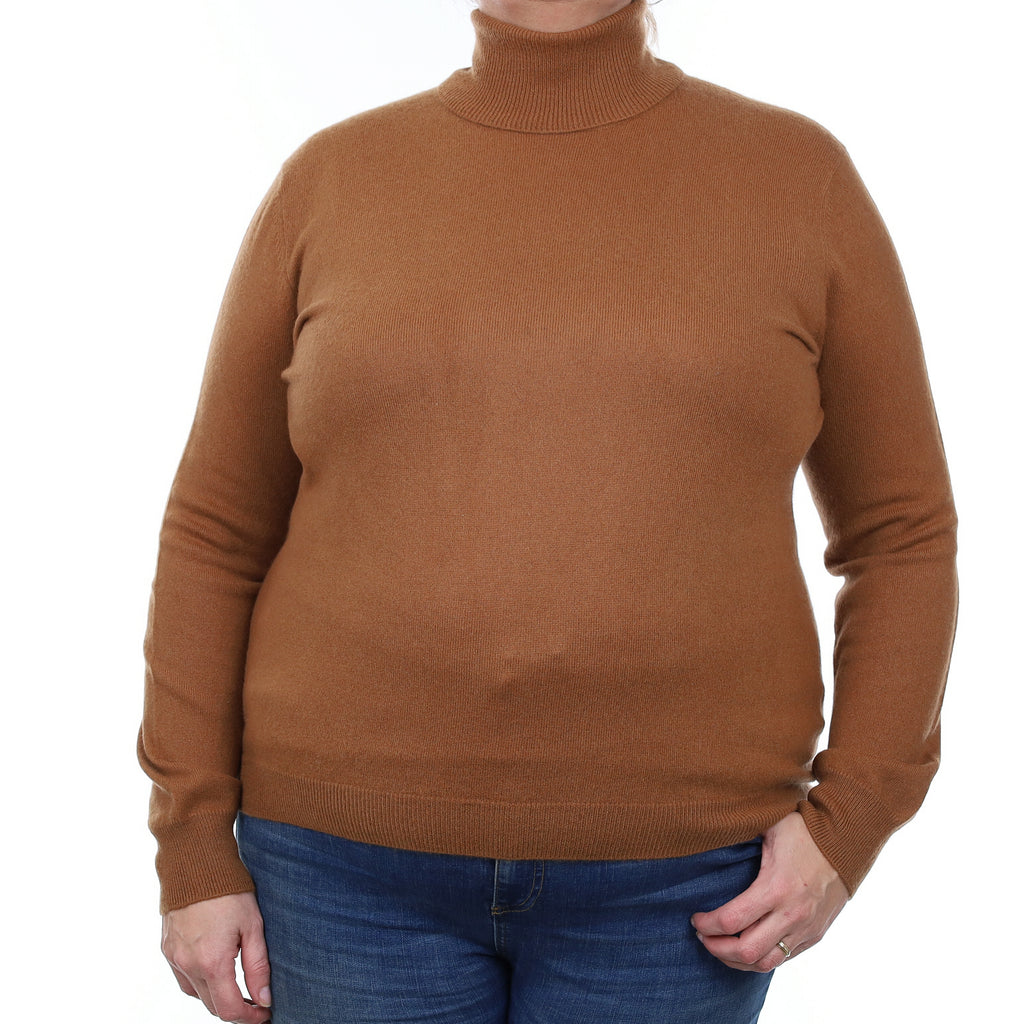 Cinnamon Brown Cashmere Polo Neck Jumper Extra Large