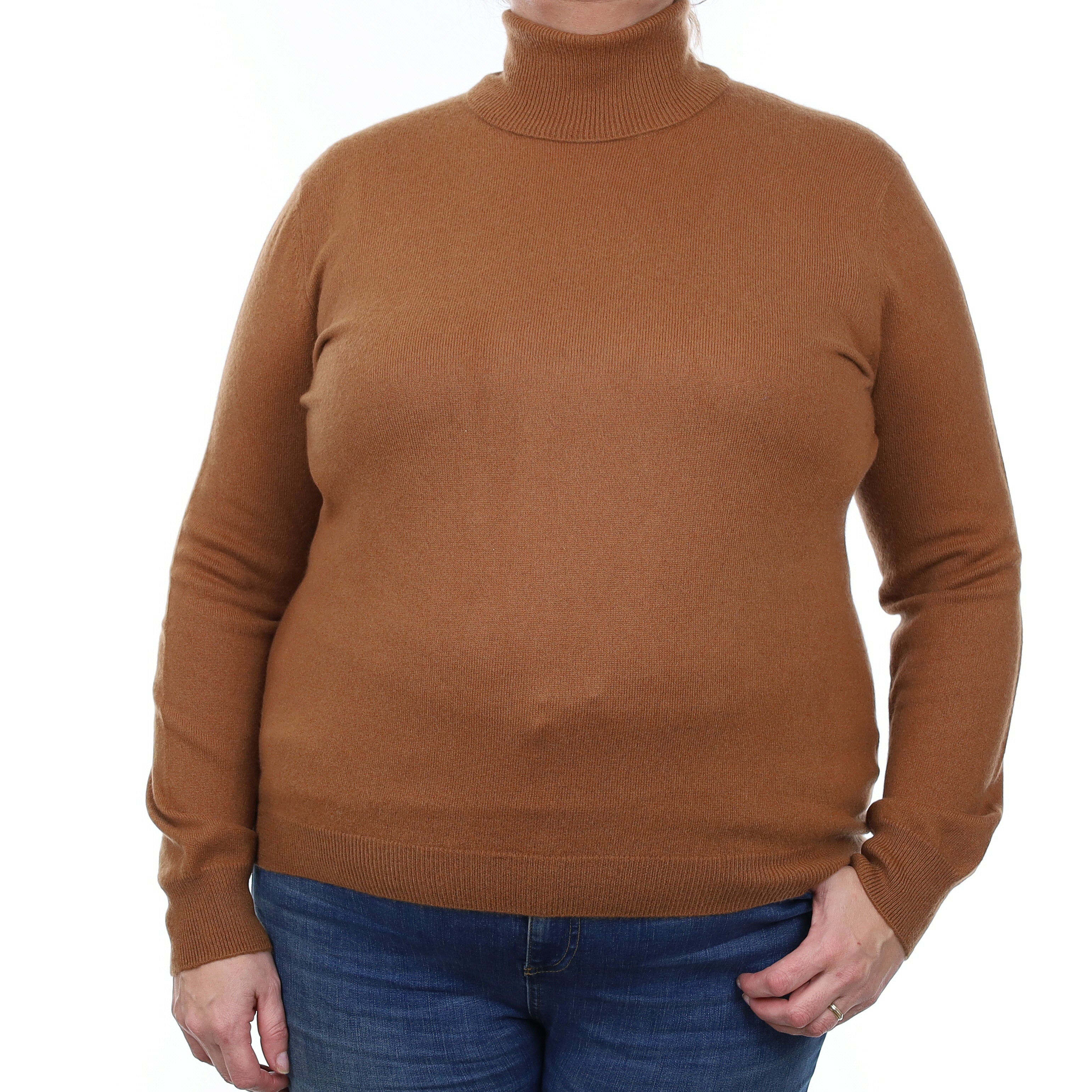 Cinnamon Brown Cashmere Polo Neck Jumper Extra Large