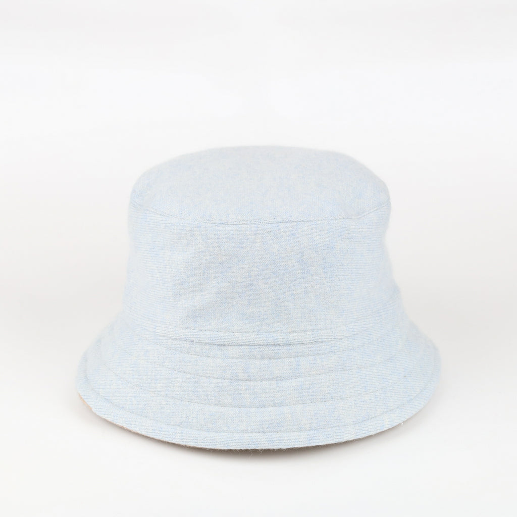 Taupe and Ice Blue Reversible Cashmere Bucket Hat Small