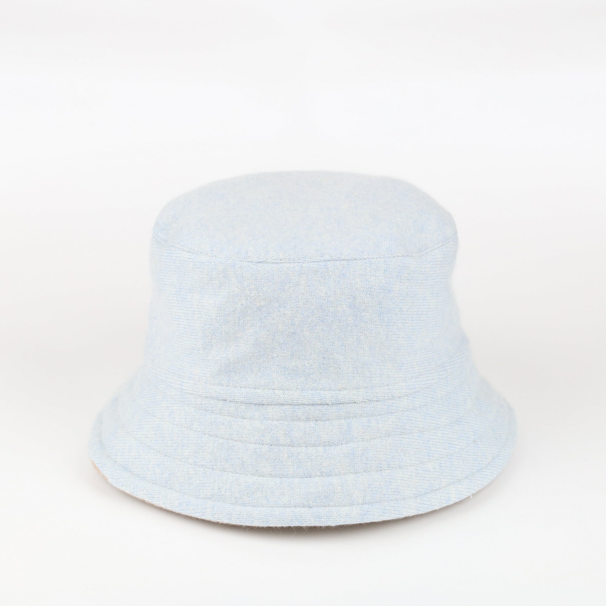 Taupe and Ice Blue Reversible Cashmere Bucket Hat Small