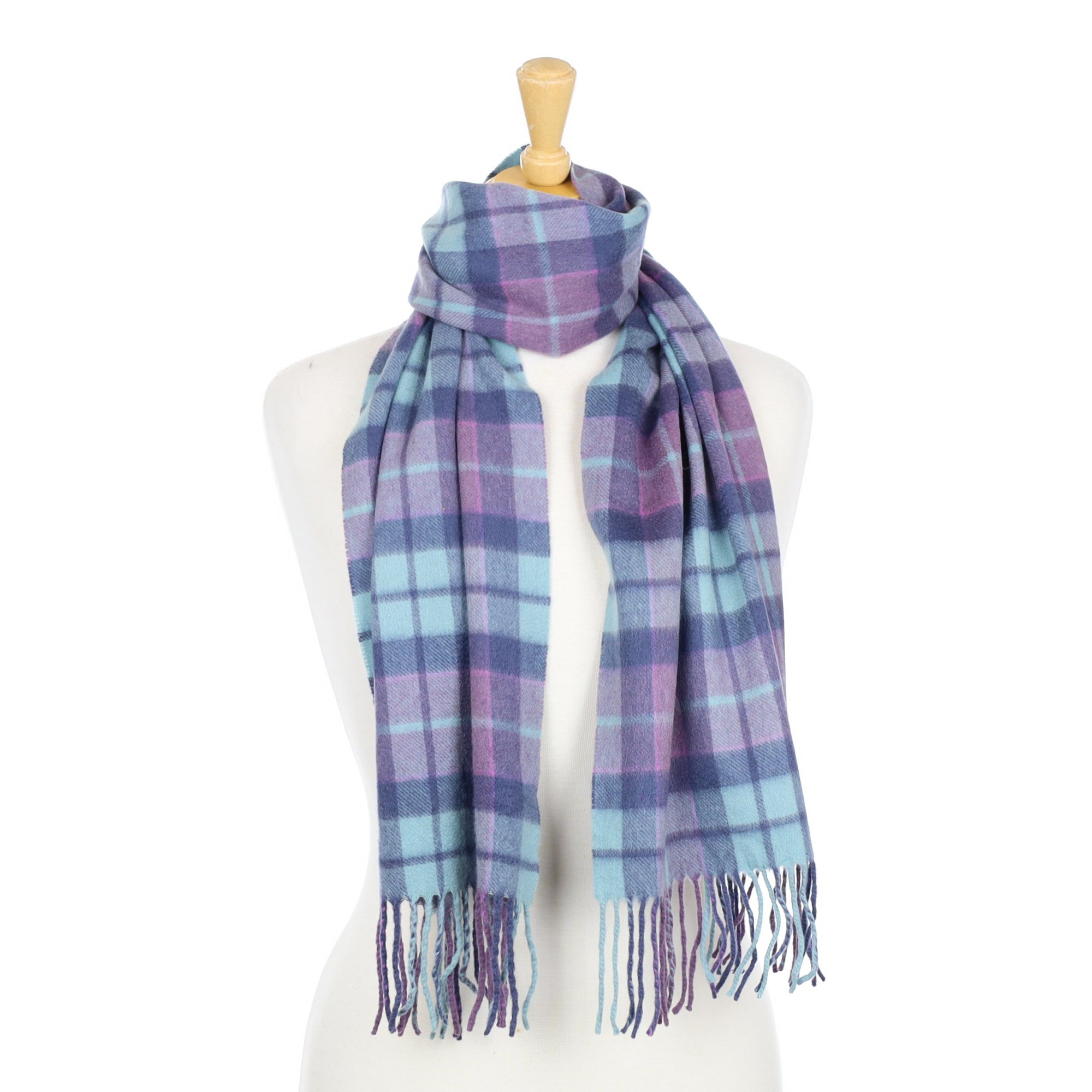 Demin Blue, Mint and Lilac Checked Cashmere Woven Scarf