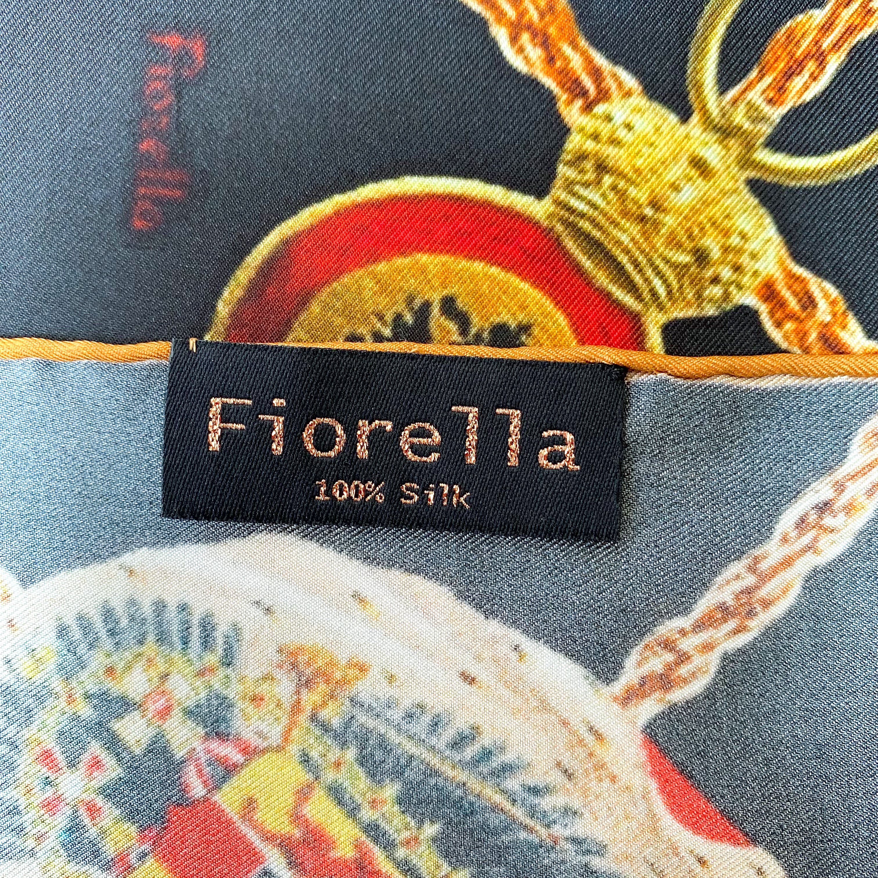 Black Patterned Fiorella Silk Scarf