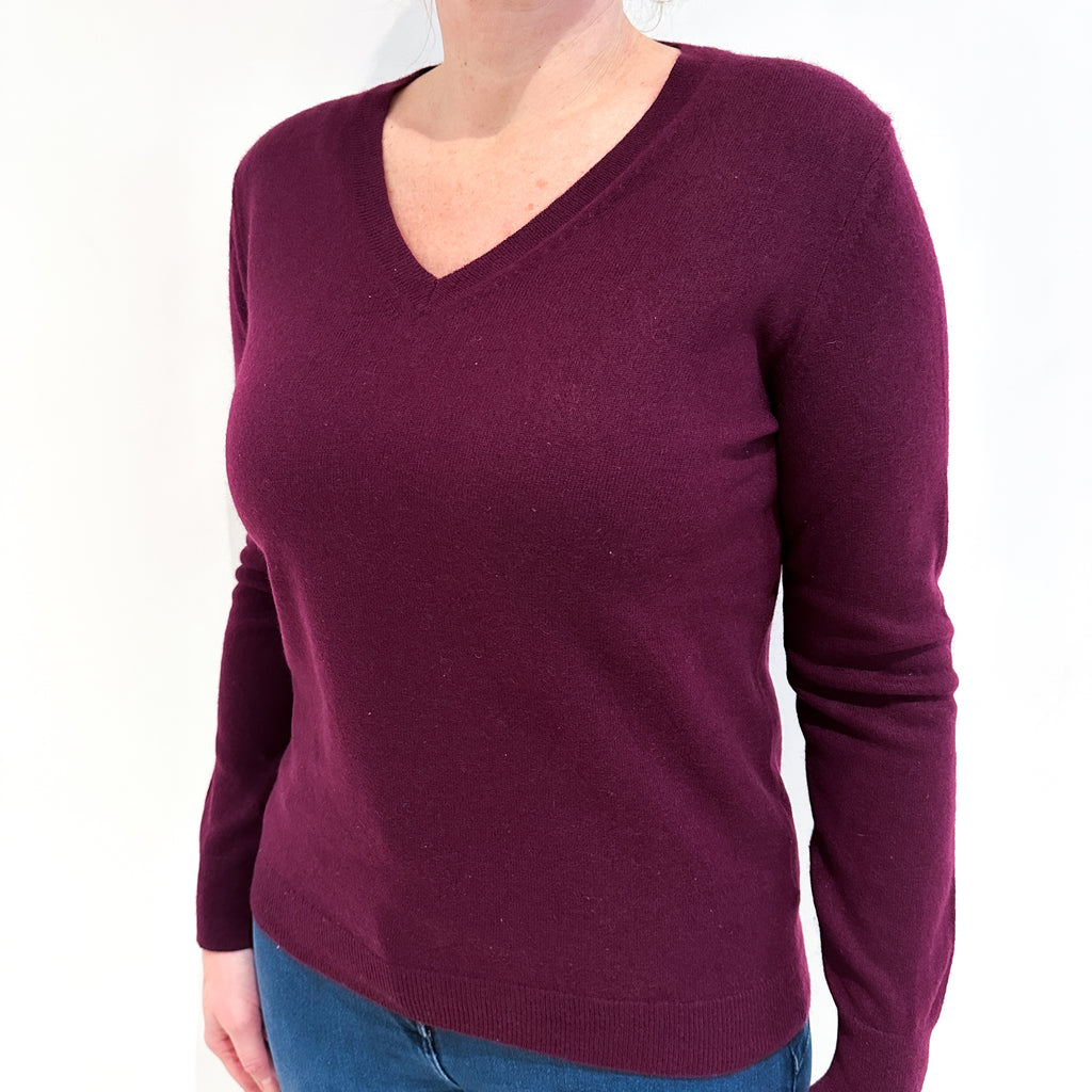 Mulberry Purple Cashmere V Neck Jumper Large