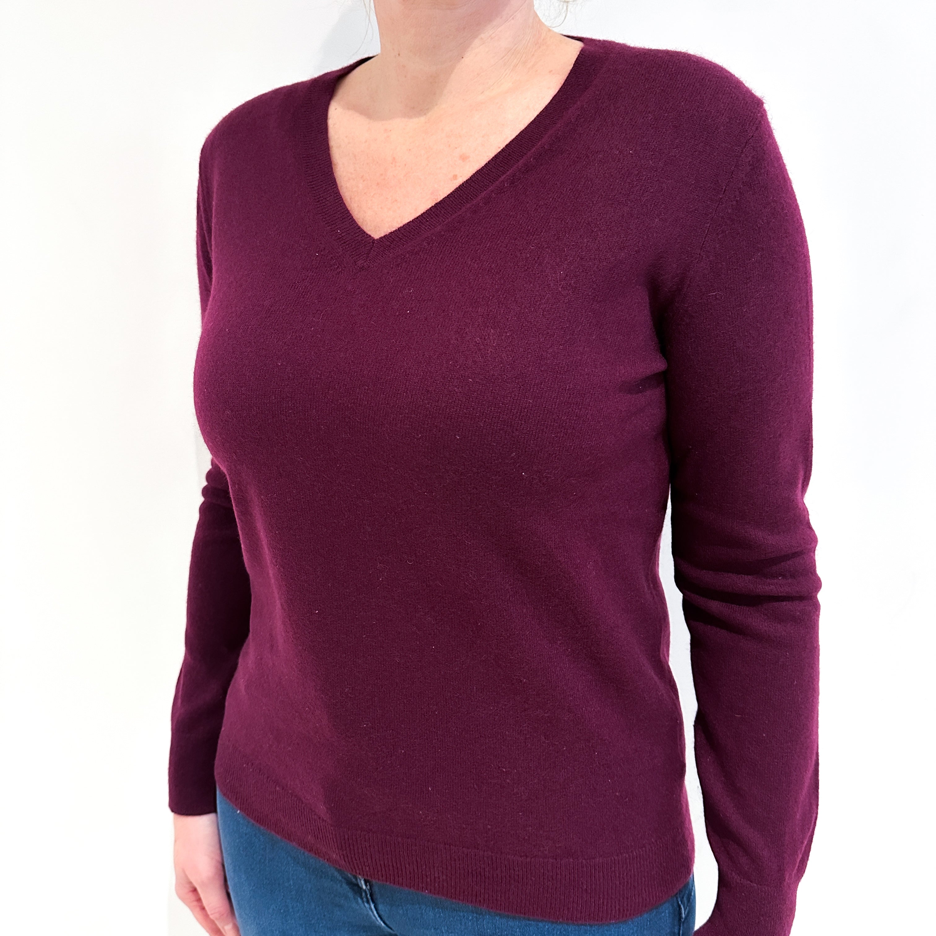 Mulberry Purple Cashmere V Neck Jumper Large