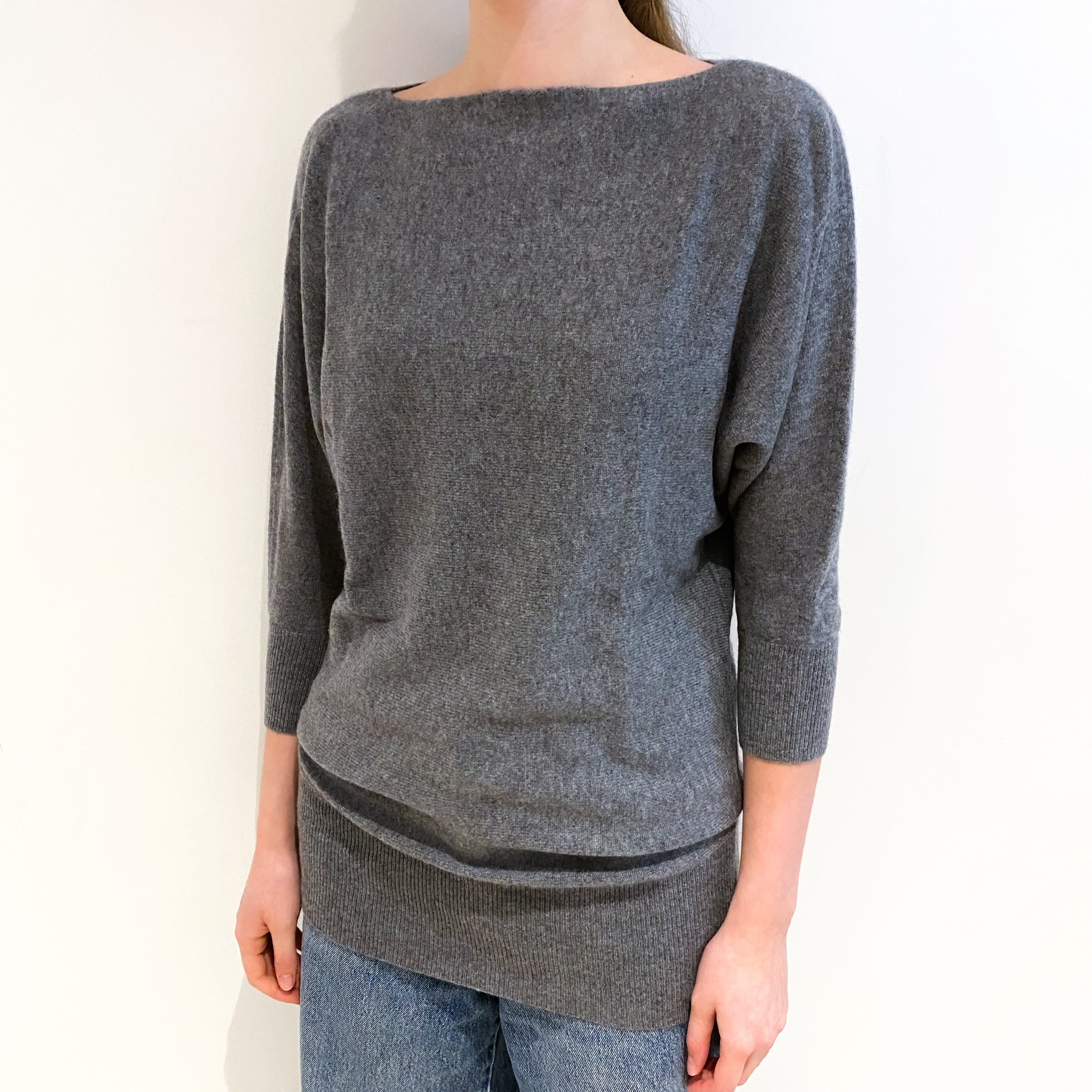 Slate Grey Batwing Cashmere Slash Neck Jumper Extra Small