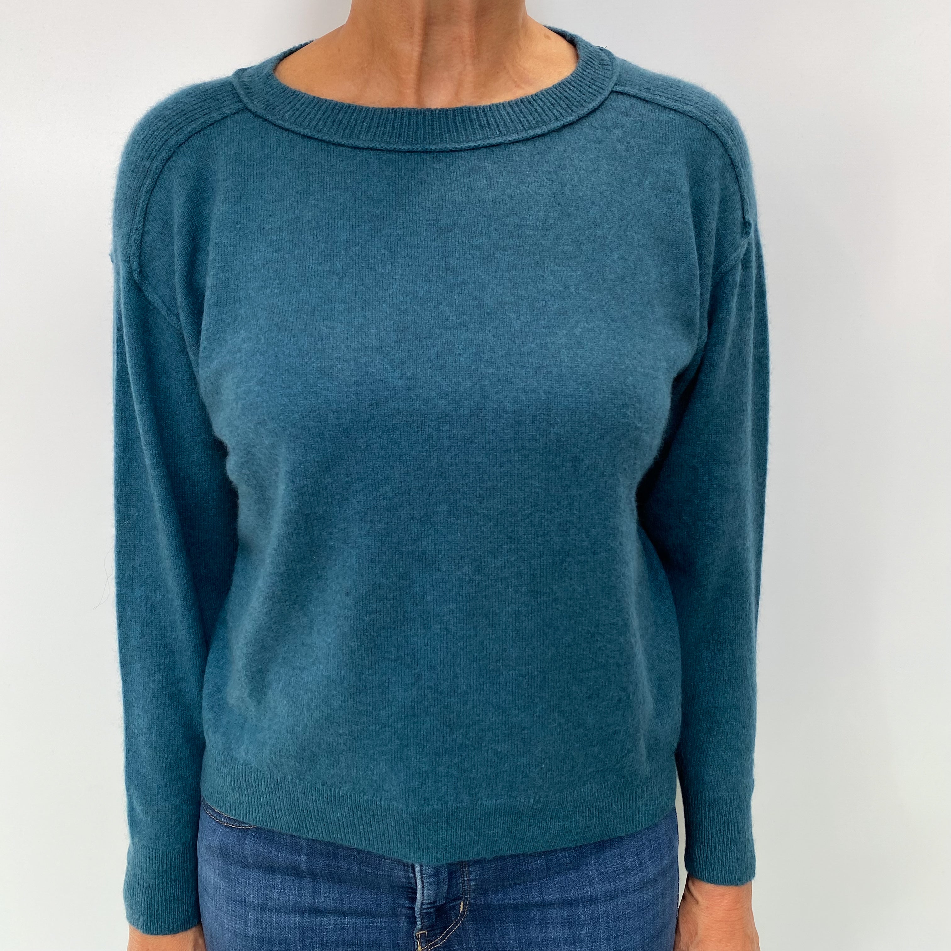 Petrol Blue Cashmere Crew Neck Jumper Medium