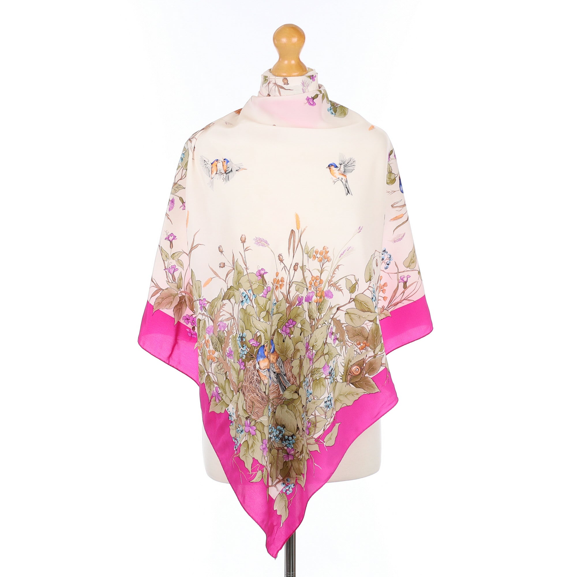 Gucci Pink Foliage Vintage Silk Scarf
