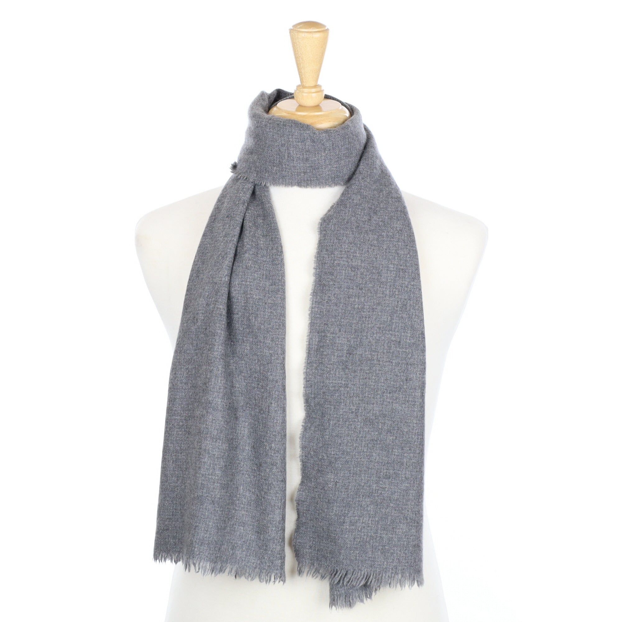 Slate Grey Cashmere Fringed Woven Scarf