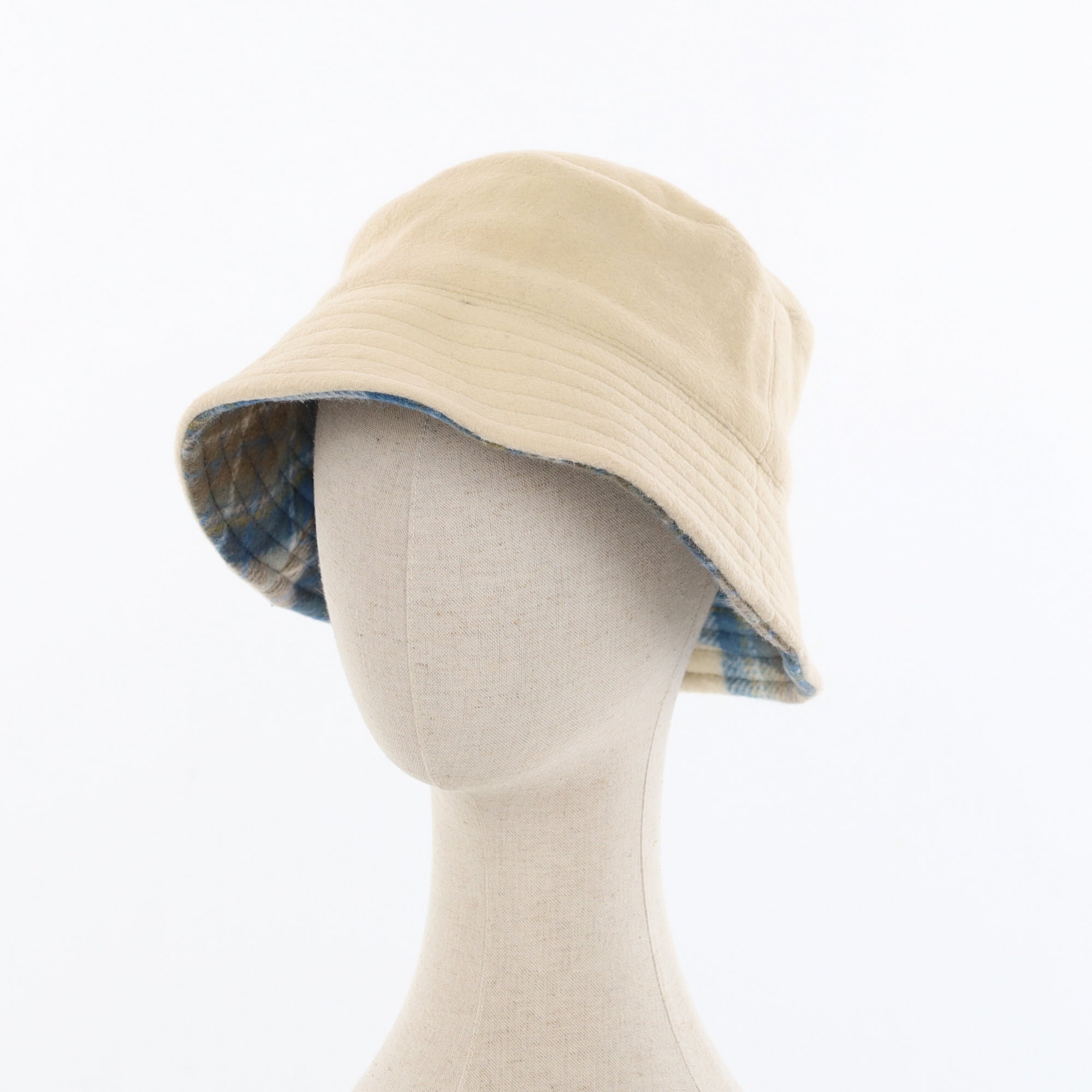 Unisex Blue Checked Reversible Cashmere Bucket Hat Men’s - M Women’s - L
