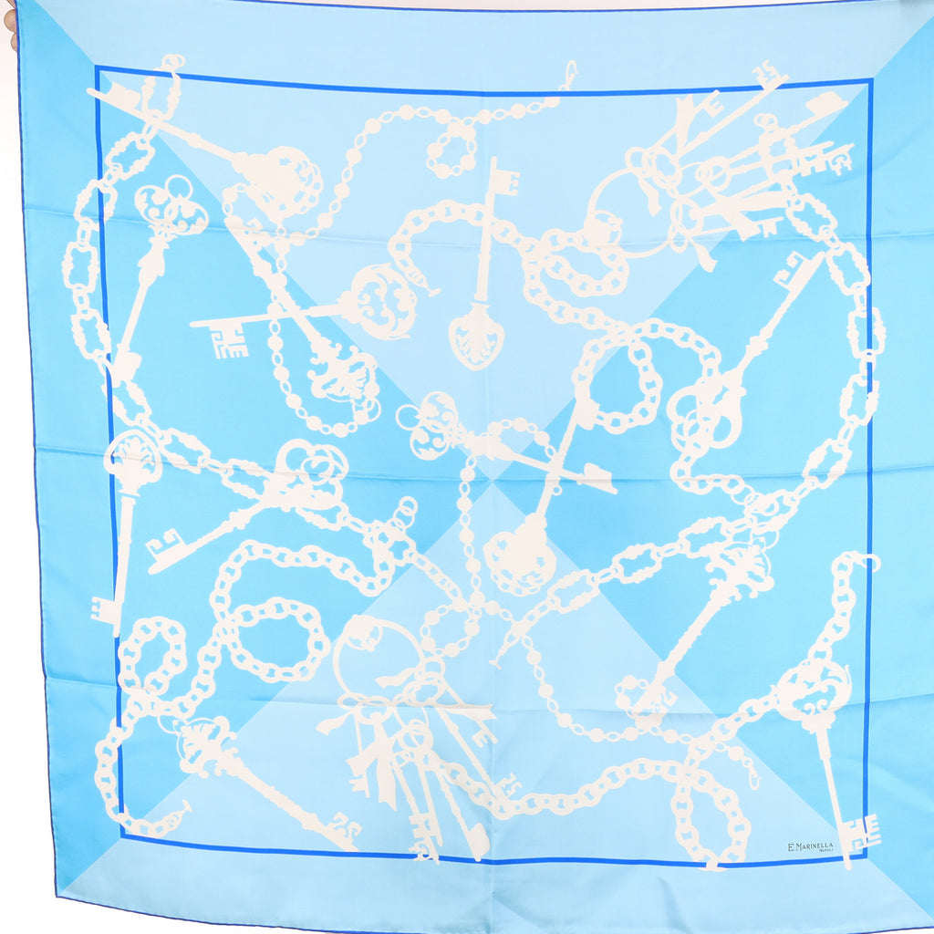 Brand New E Marinella Blue Keys Silk Scarf