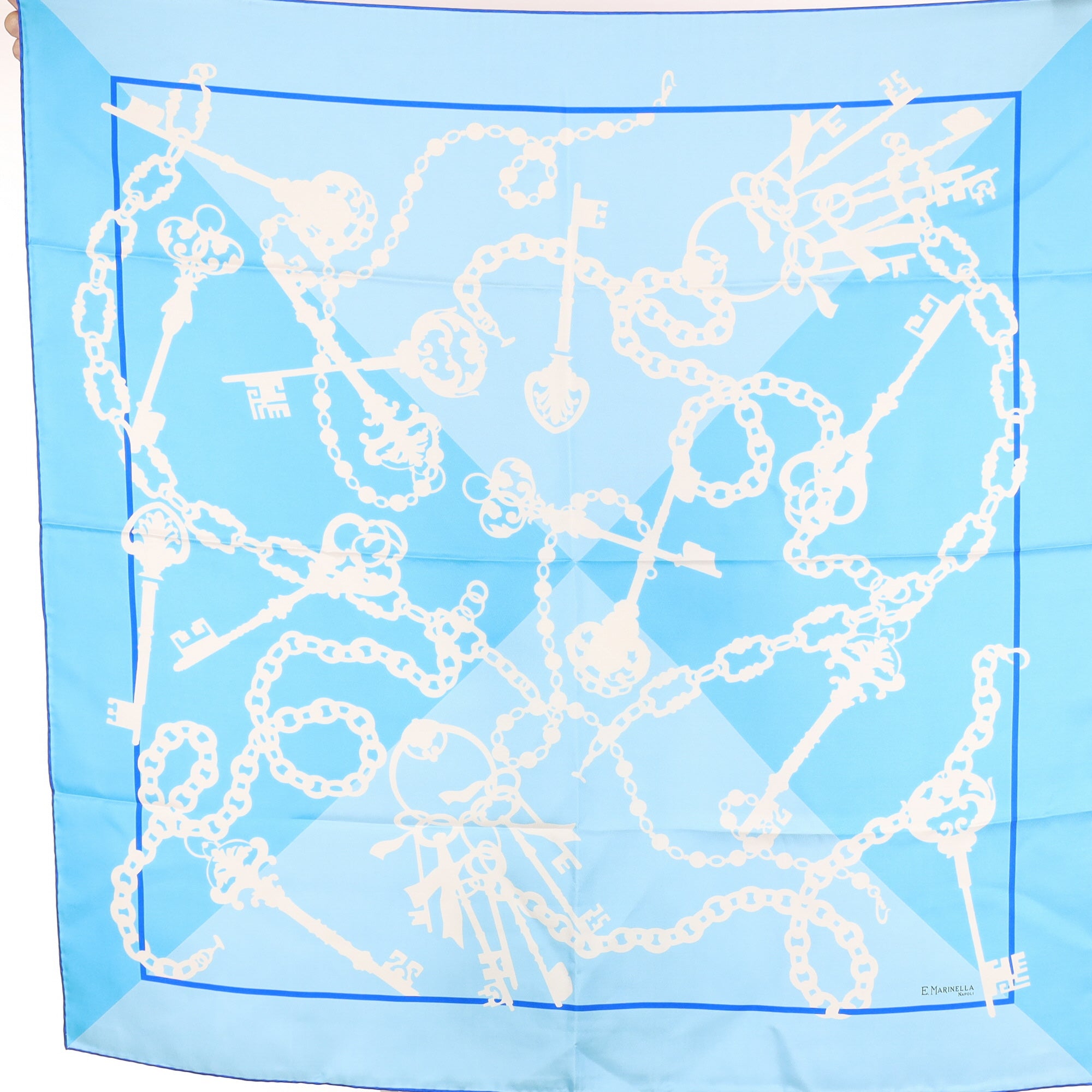 Brand New E Marinella Blue Keys Silk Scarf