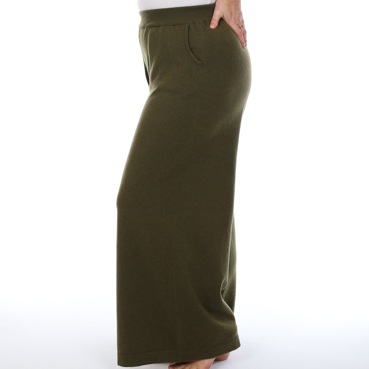 Brand New Scottish Olive Green Cashmere Extra Wide Leg Lounge Pants Large