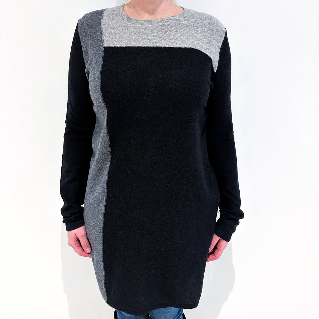 Black Grey Colour Block Cashmere Dress Large