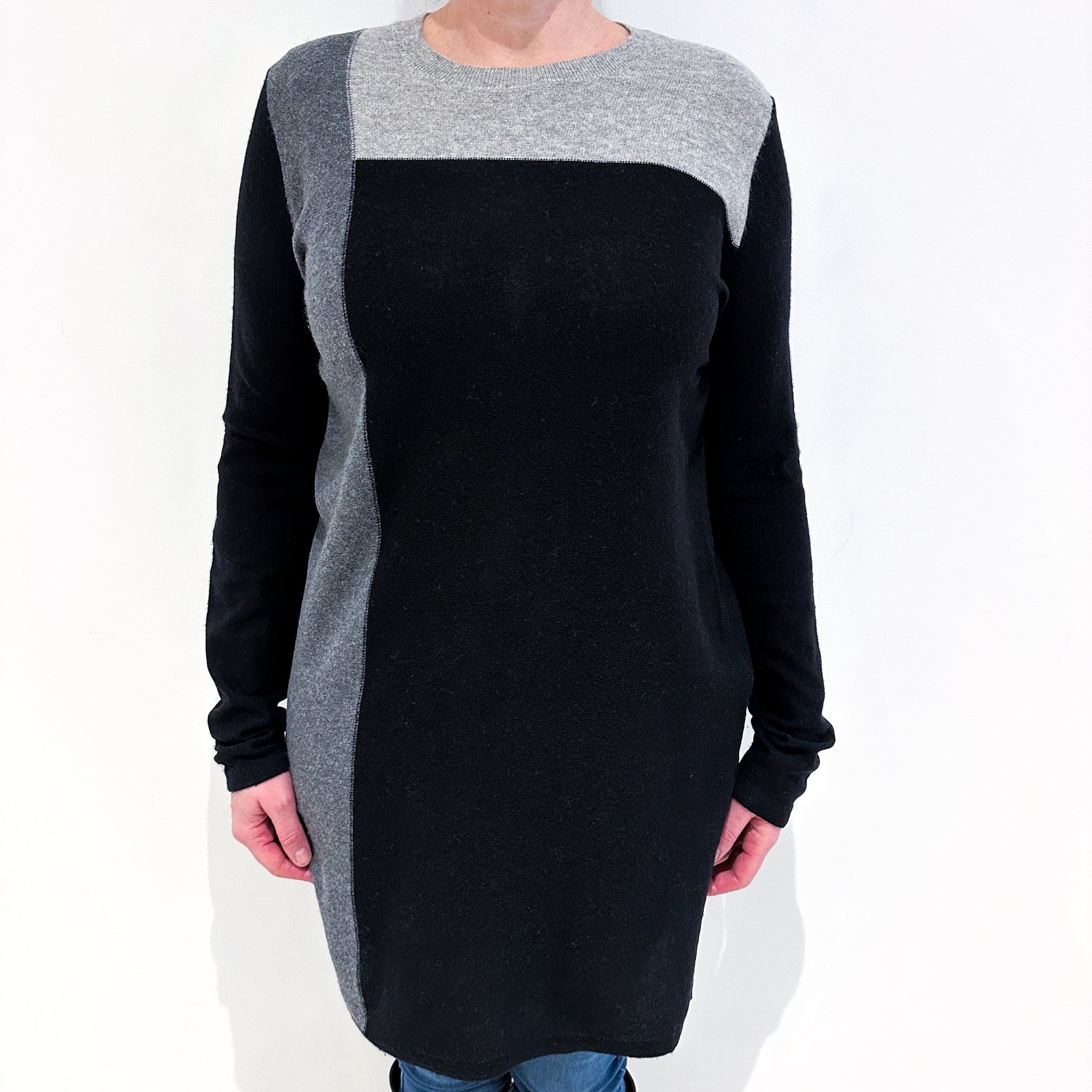 Black Grey Colour Block Cashmere Dress Large