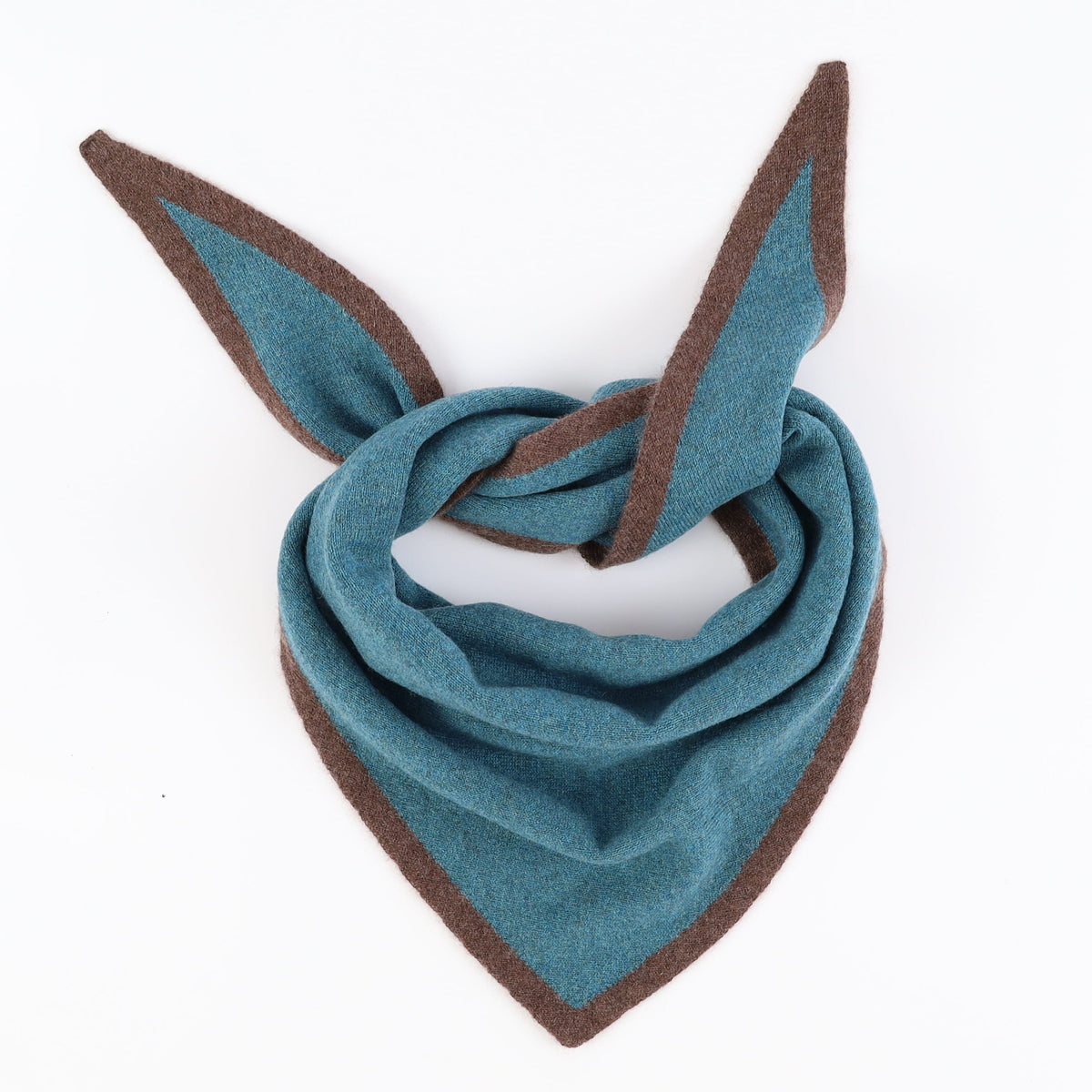 Brand New Ocean Green and Mocha Recycled Cashmere Triangle Scarf