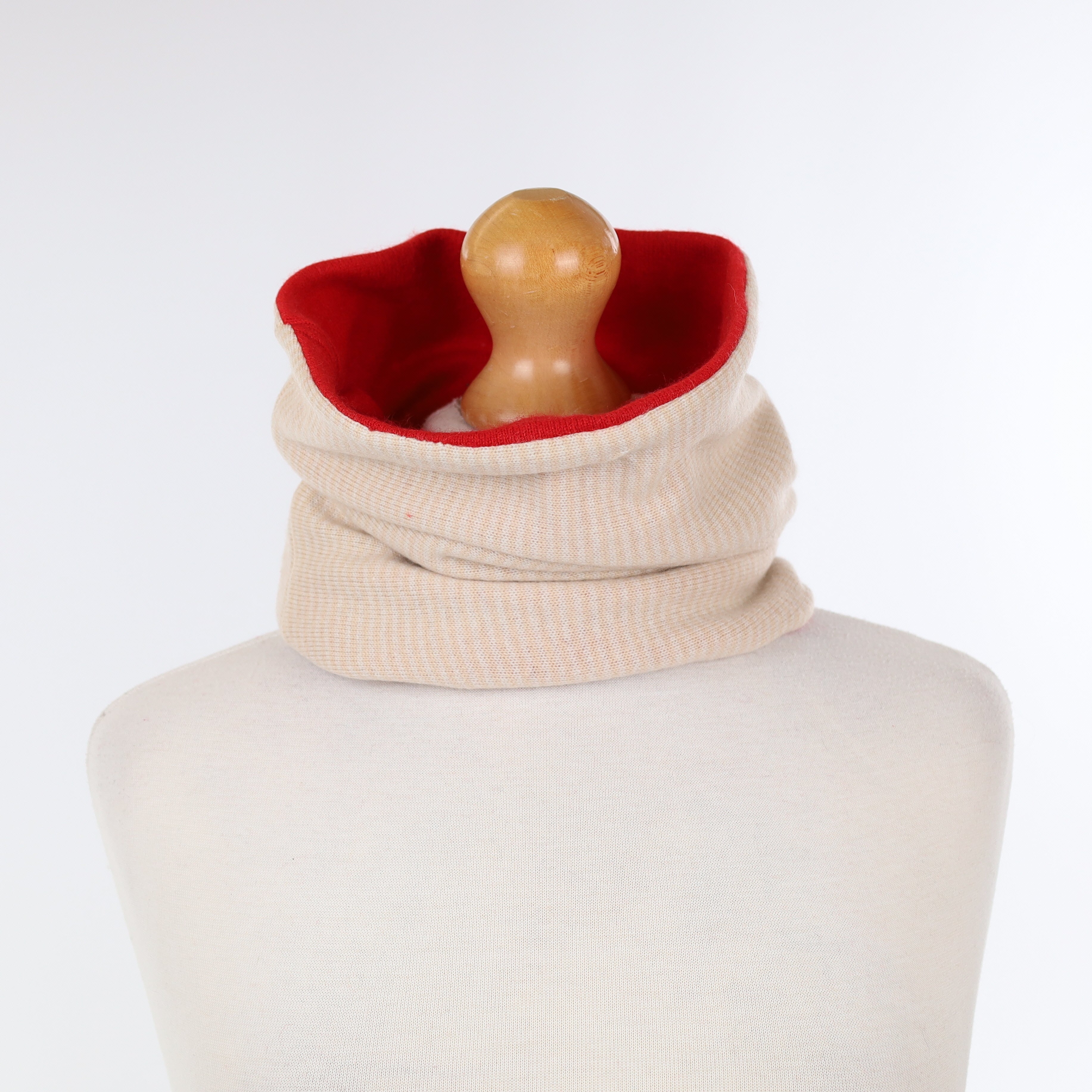 Peach Pinstriped and Scarlet Red Luxury Double Layered Snood