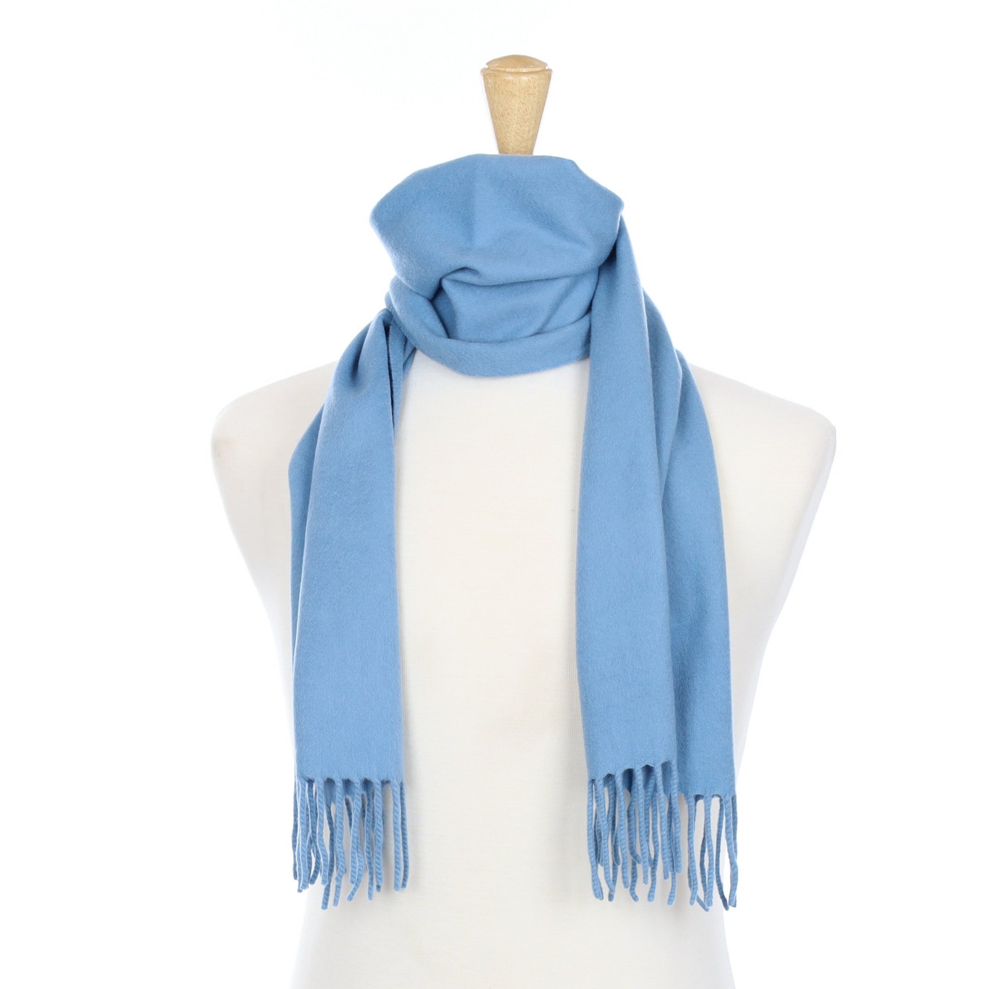 Steel Blue Cashmere Fringed Woven Scarf