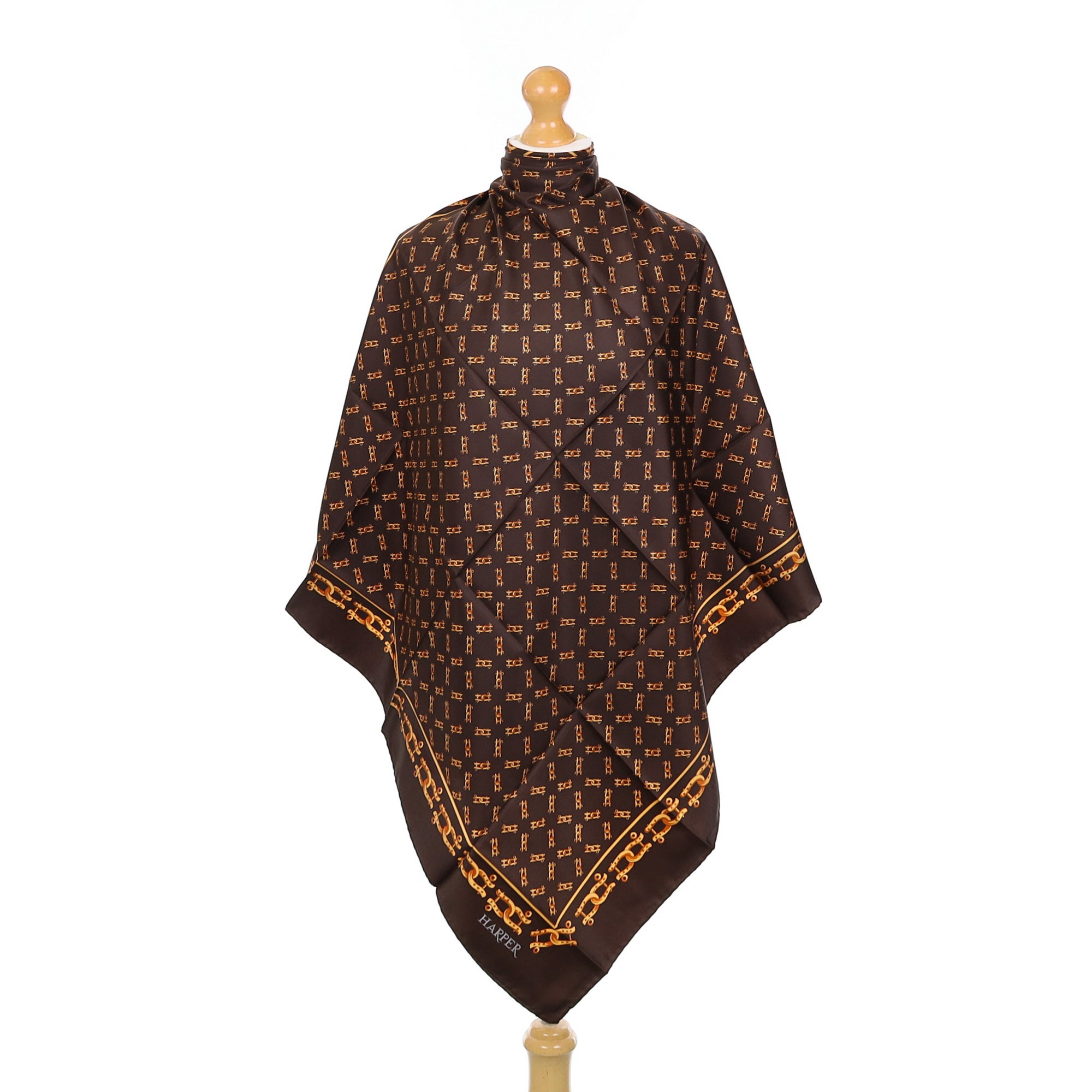 Brown Geometric Equestrian Silk Scarf