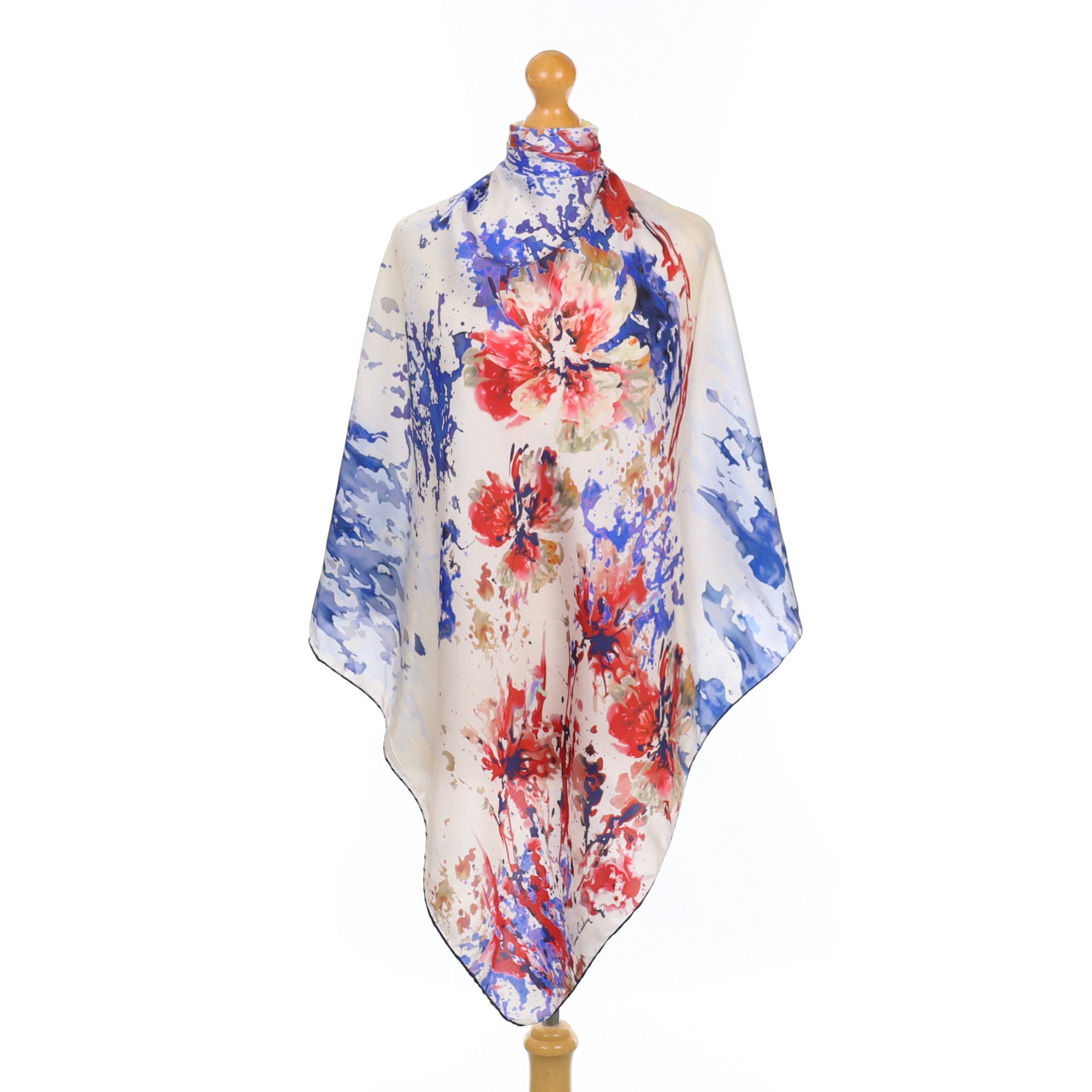 Pierre Cardin Blue & Red Abstract Silk Scarf