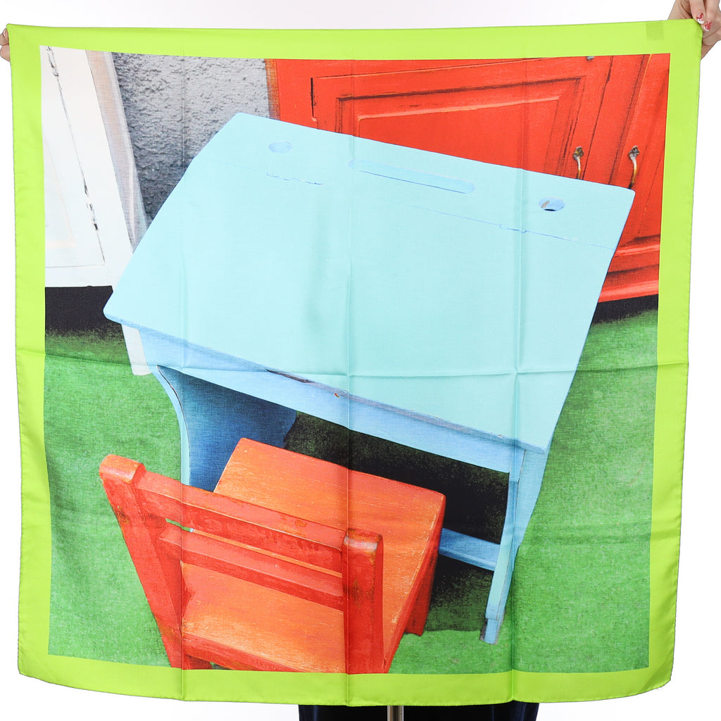 Colourful Table And Chair Scene Silk Scarf