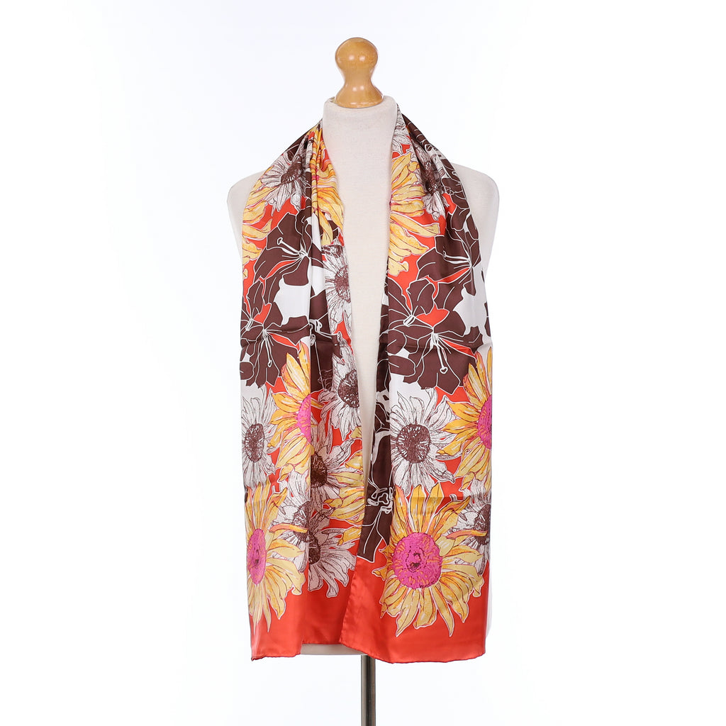 Brand New Red Sunflower Floral Silk Scarf
