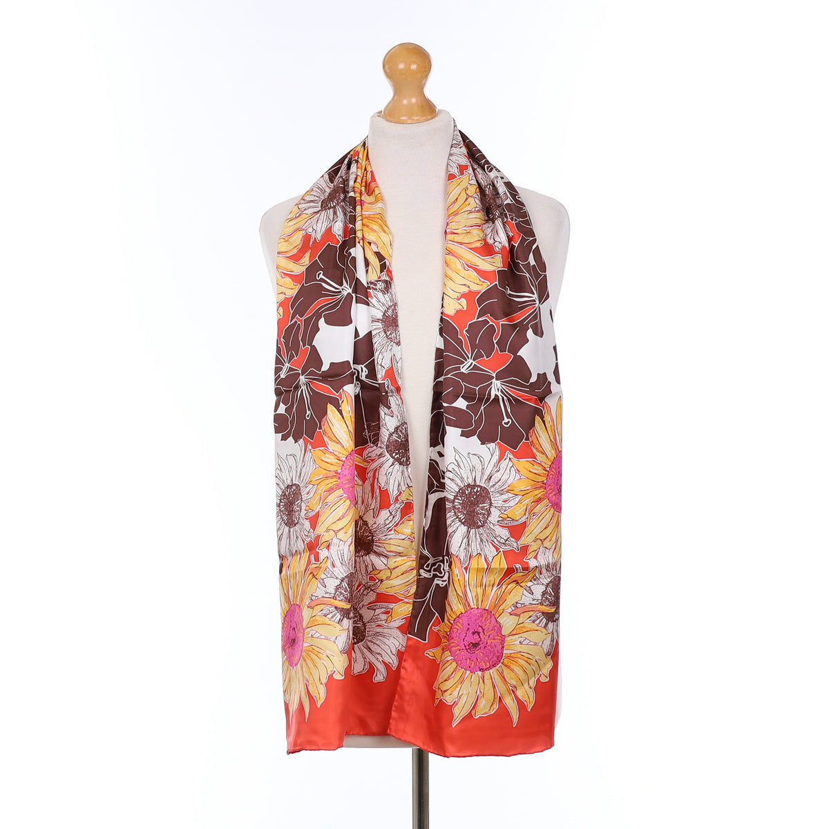 Brand New Red Sunflower Floral Silk Scarf