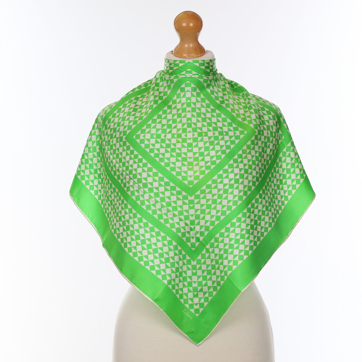 Echo Green Patterned Vintage Silk Scarf
