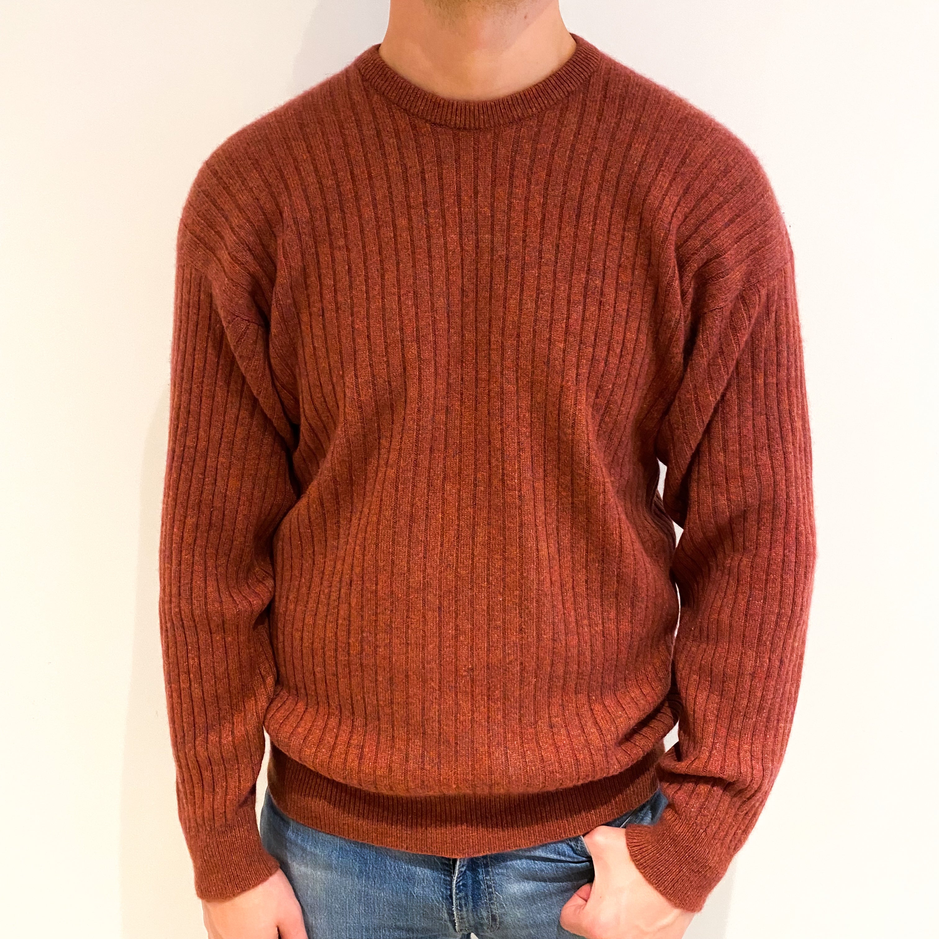Men's Brora Scottish Terracotta Marl Cashmere Crew Neck Jumper XXL