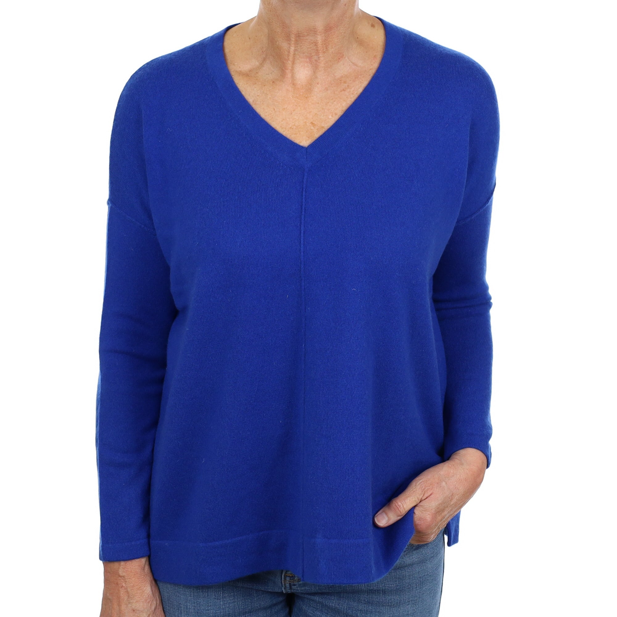 Royal Blue Cashmere Slouchy V Neck Jumper Medium
