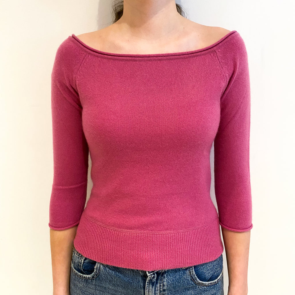 Rose Pink Cashmere Off Shoulder Jumper Extra Small