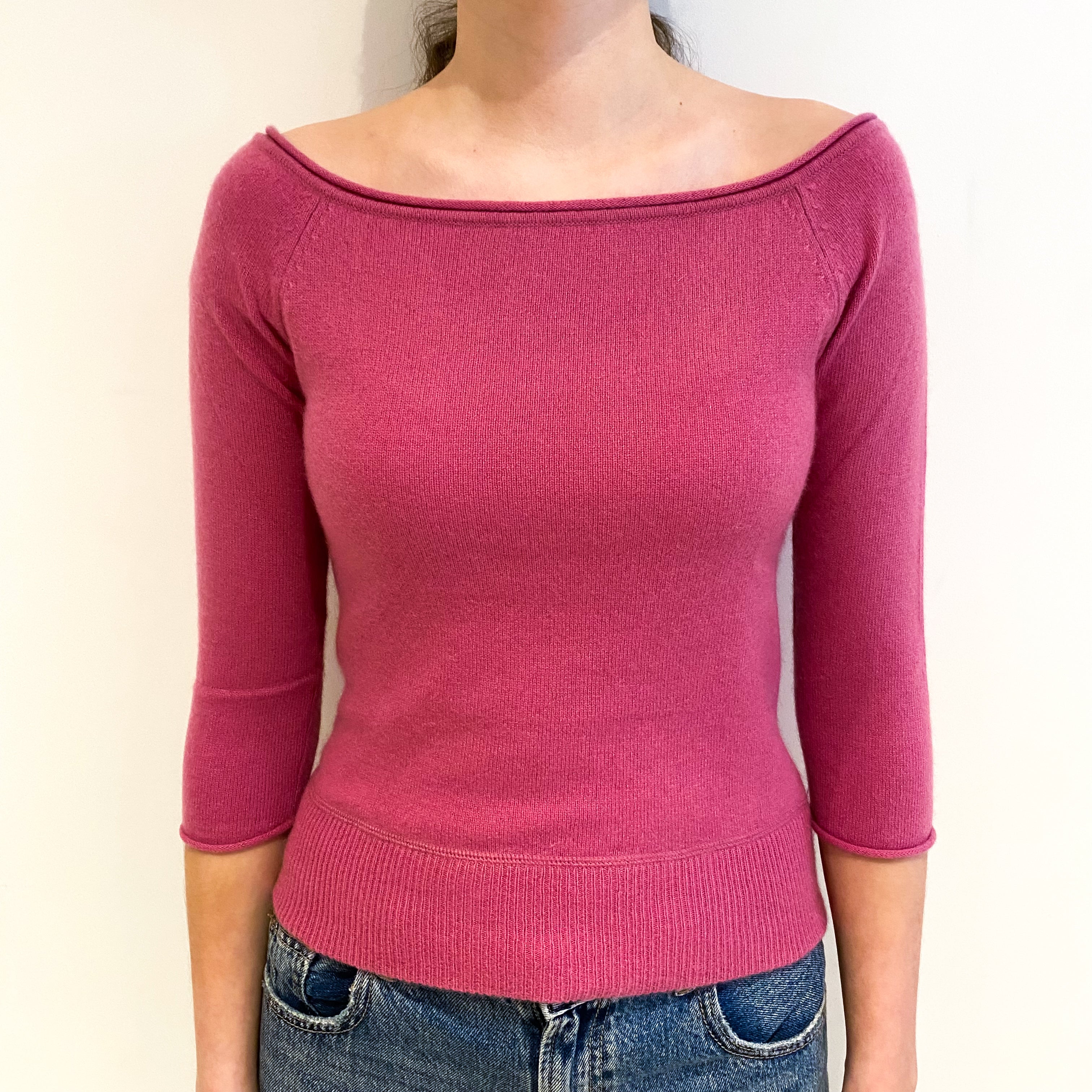 Rose Pink Cashmere Off Shoulder Jumper Extra Small