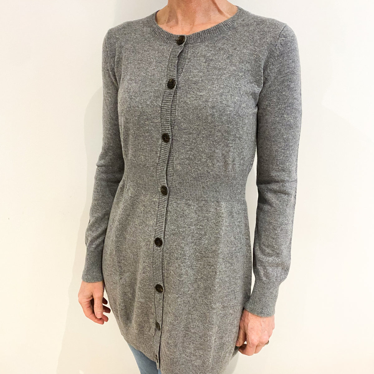 Ash Grey Cashmere Crew Neck Cardigan Small
