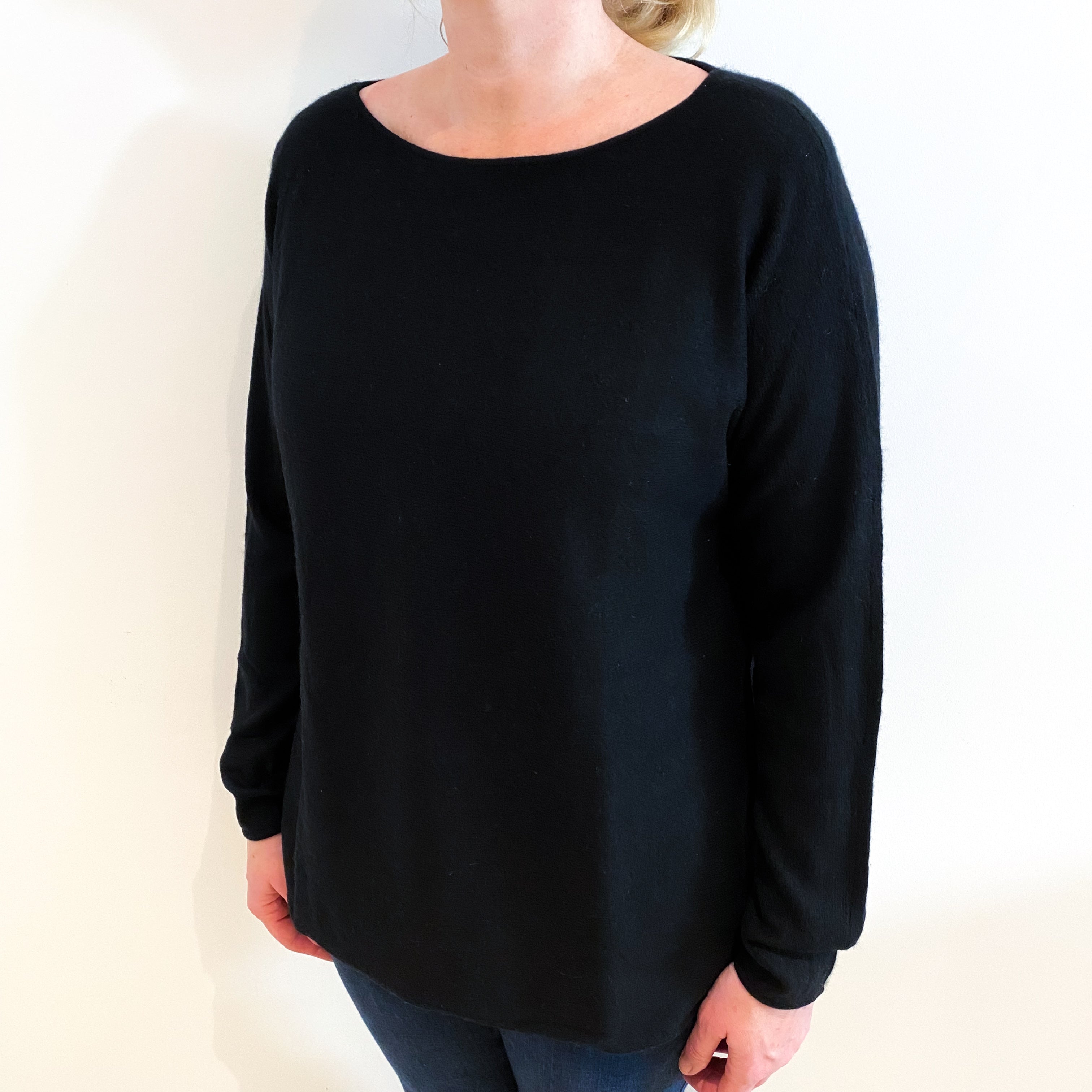 Black Cashmere Slash Neck Jumper Large