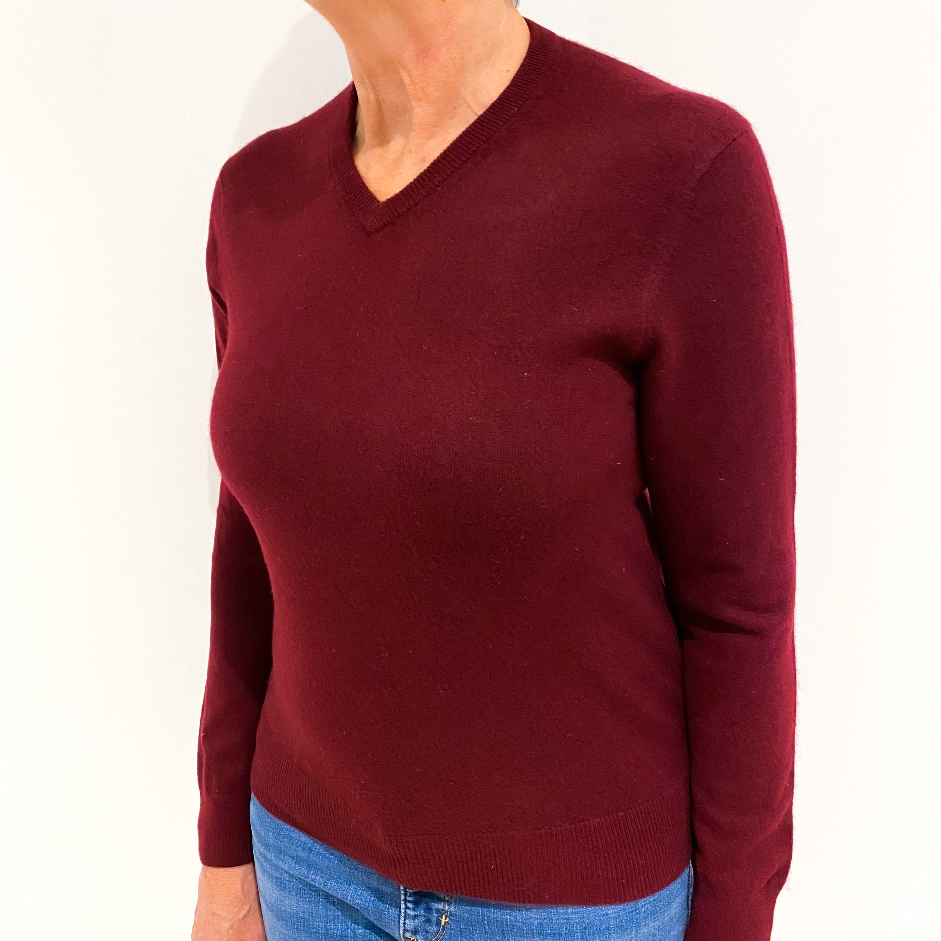 Mulberry Red Cashmere V Neck Jumper Medium