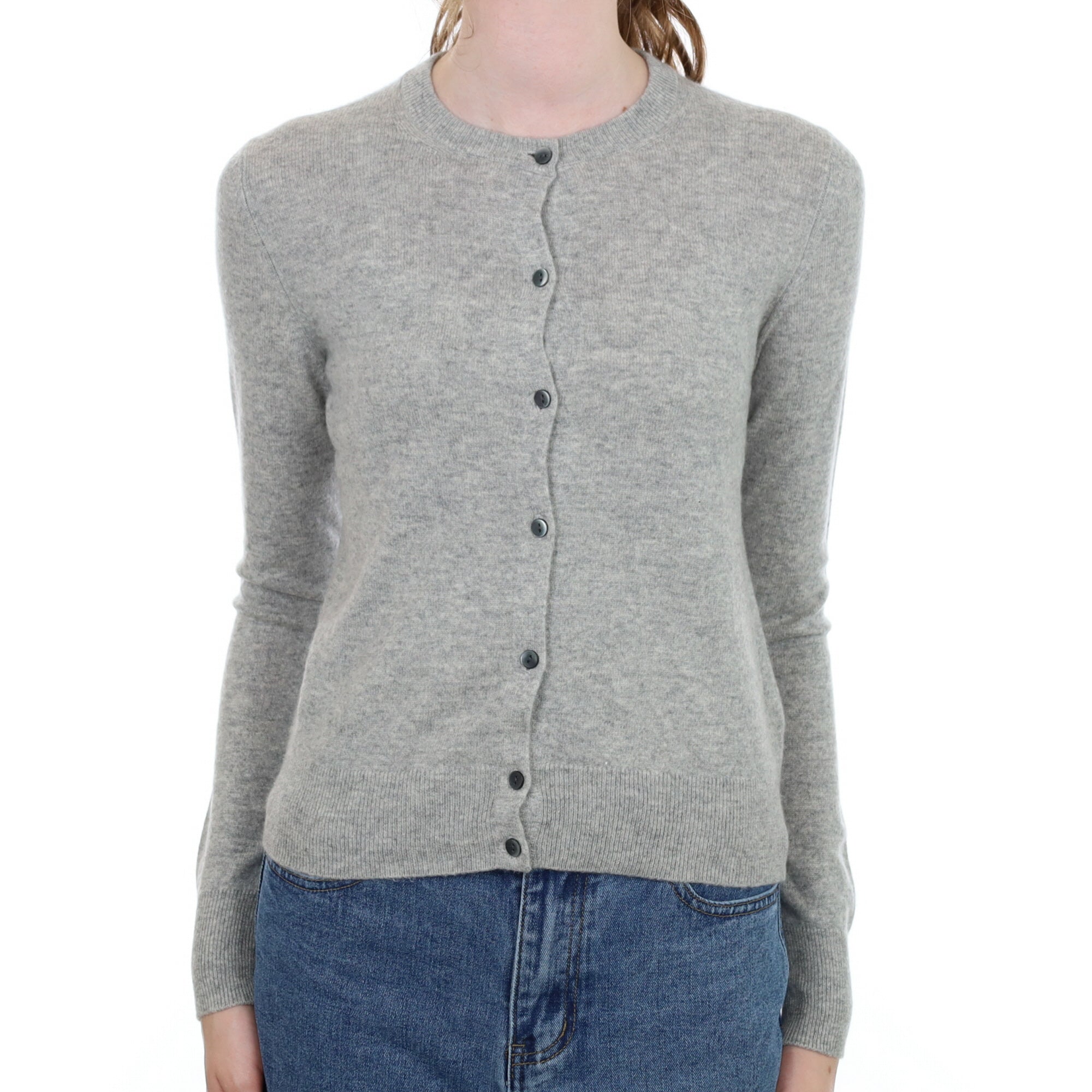 Smoke Grey Cashmere Crew Neck Cardigan Extra Small