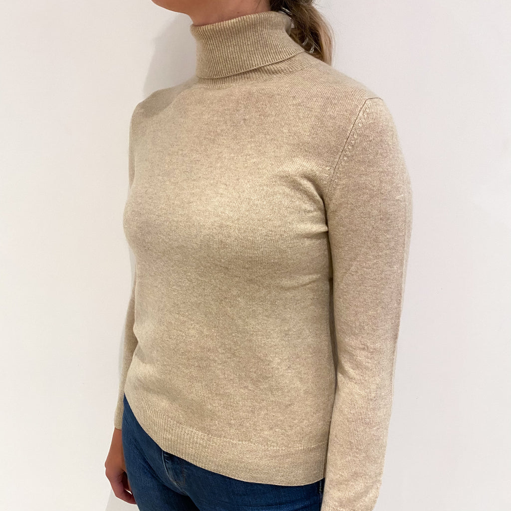 Sand Beige Cashmere Polo Neck Jumper Small