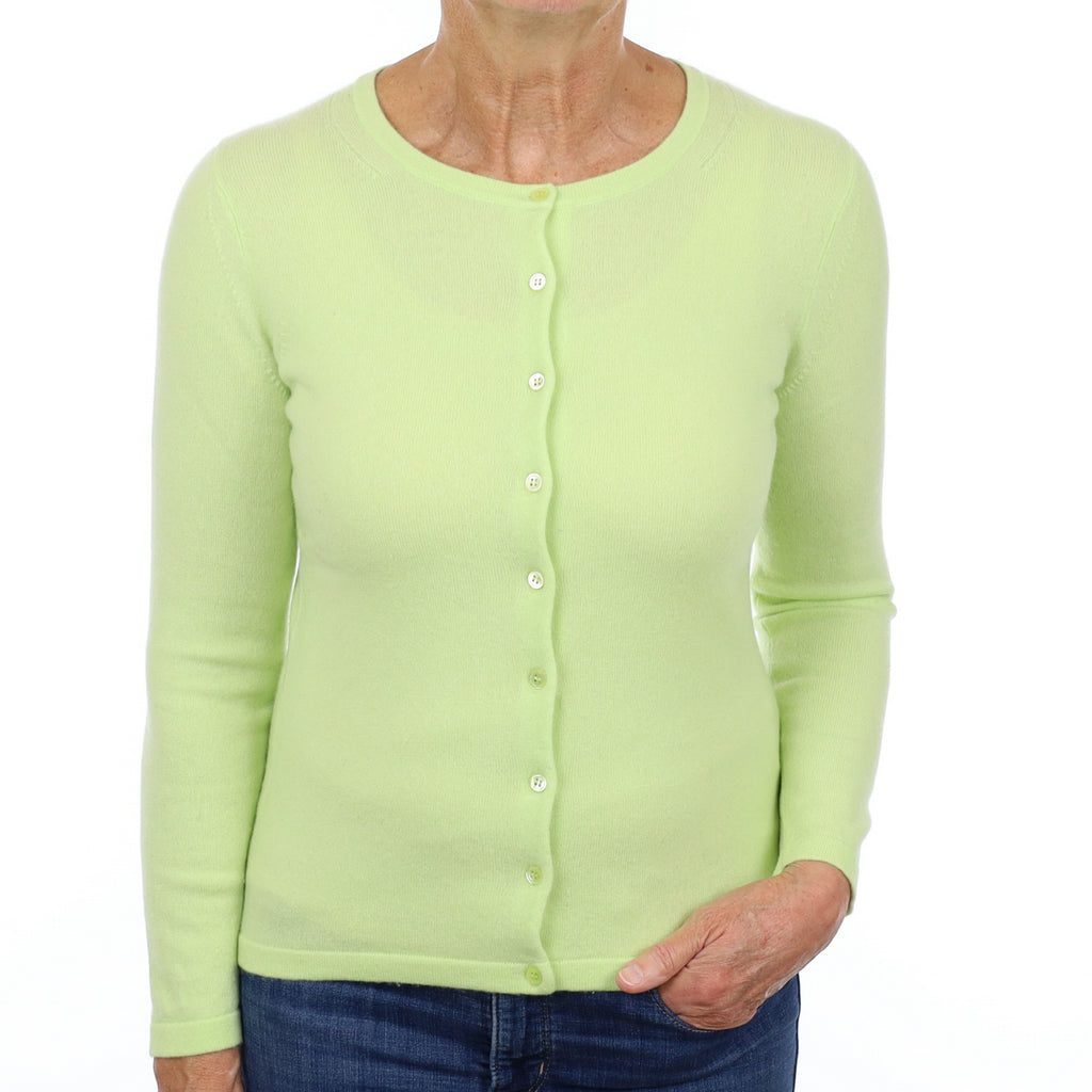 Pure Collection Lime Green Cashmere Crew Cardigan Medium