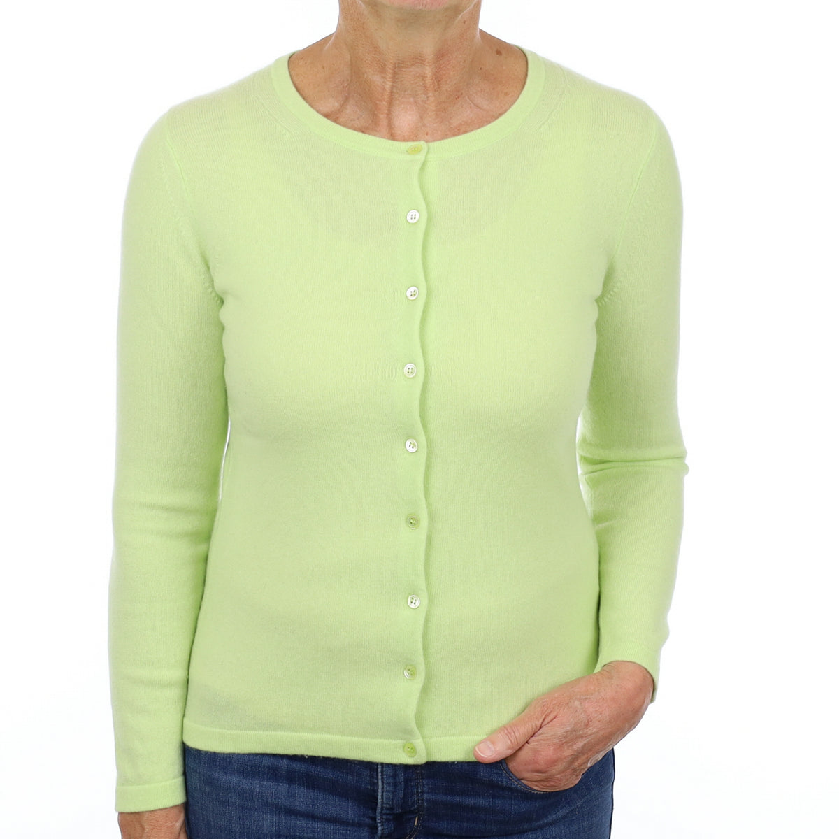 Pure Collection Lime Green Cashmere Crew Cardigan Medium