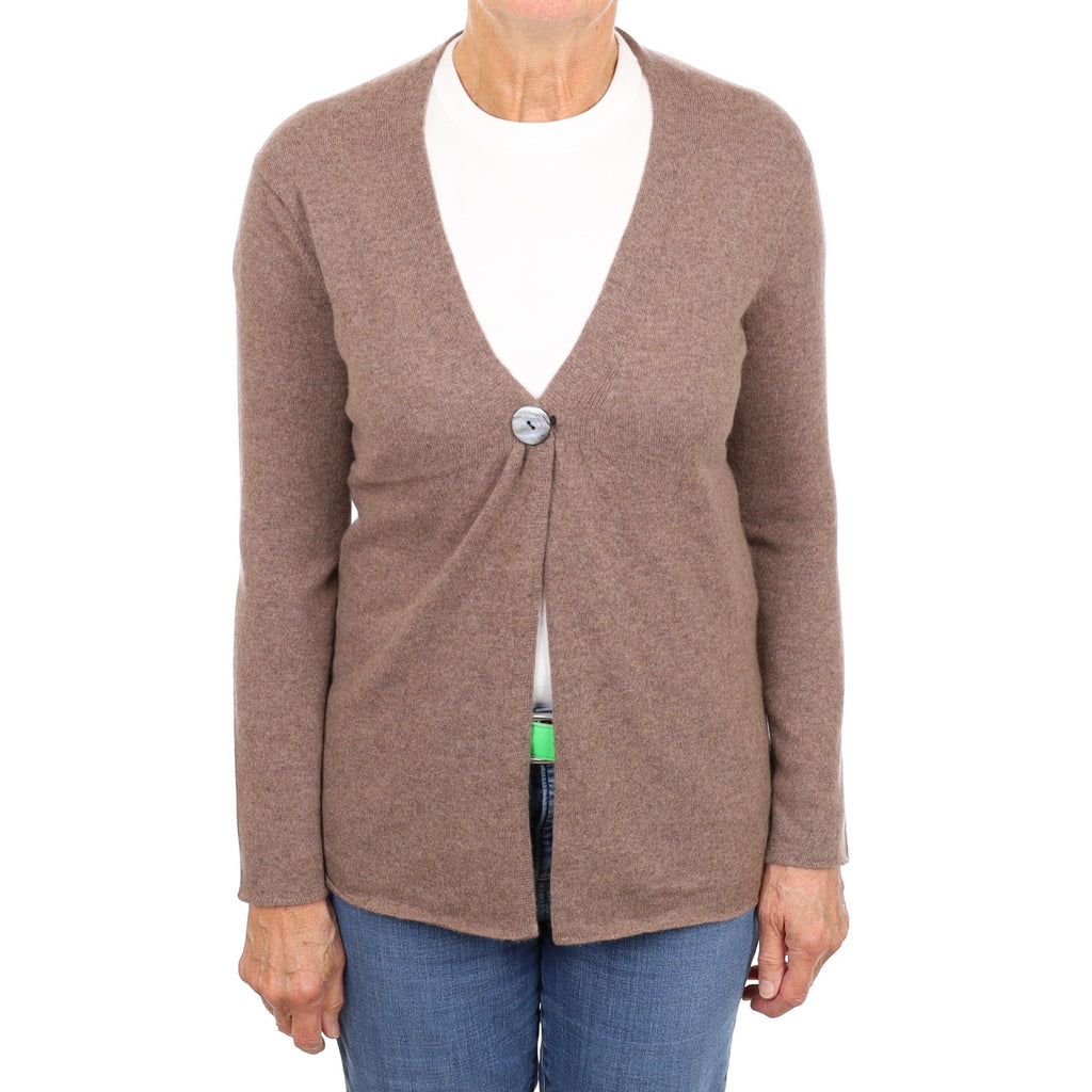 Mocha Brown Cashmere V Neck Cardigan Medium