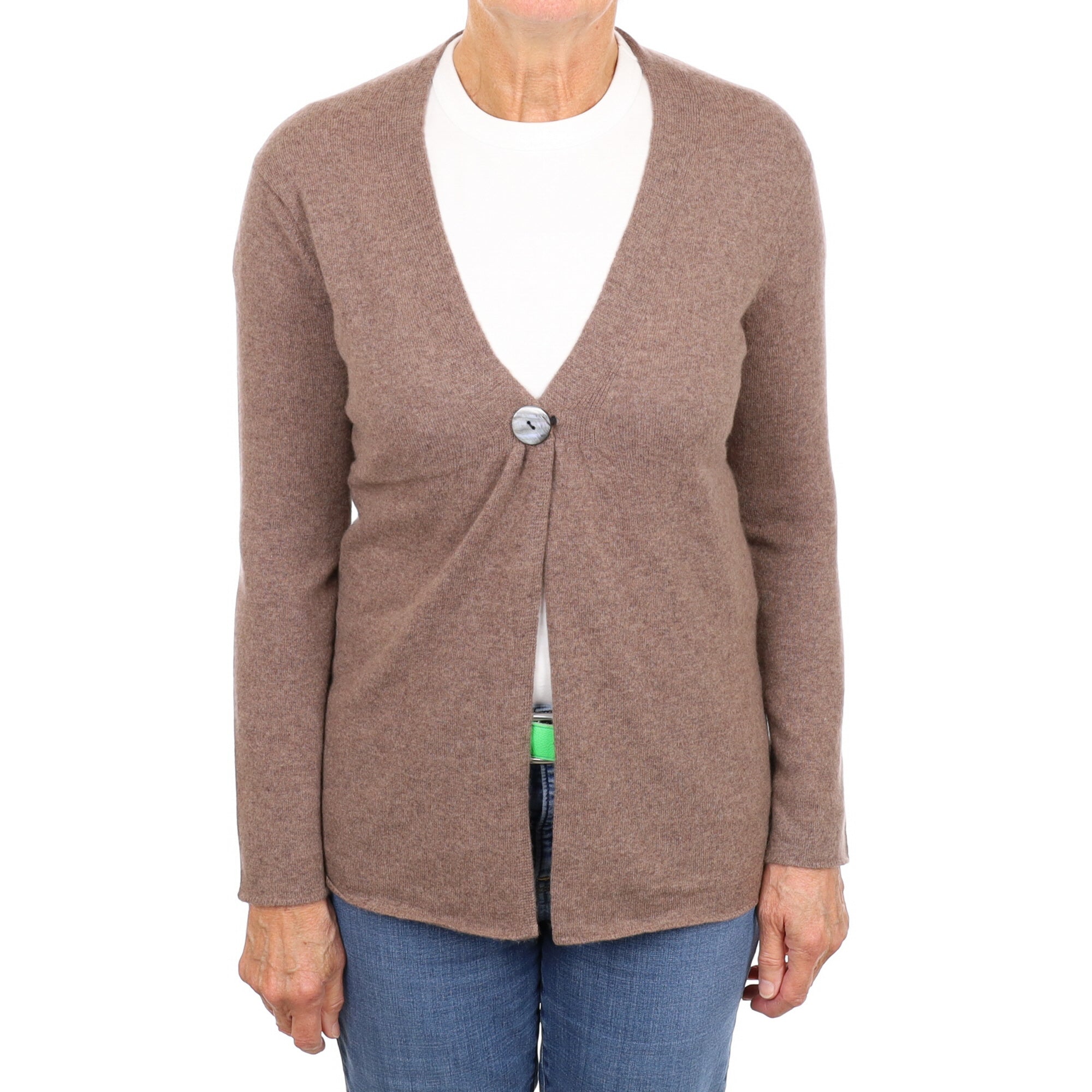 Mocha Brown Cashmere V Neck Cardigan Medium