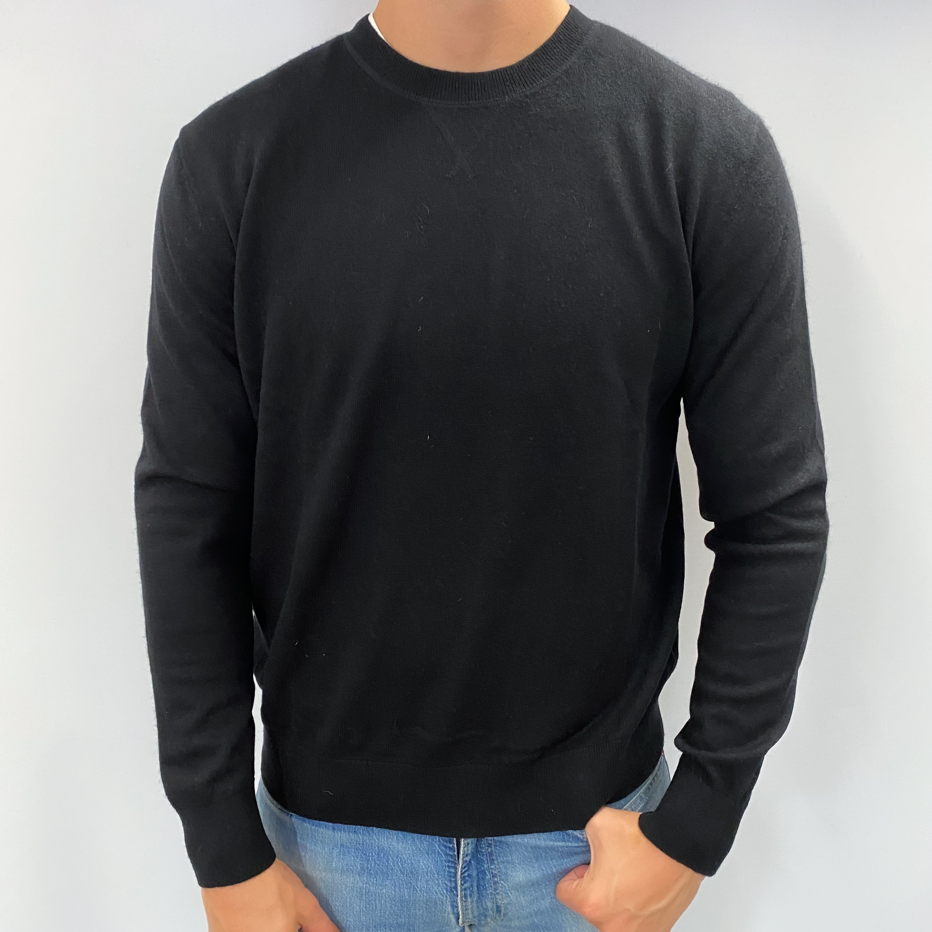 Men's Black Cashmere Crew Neck Jumper XL