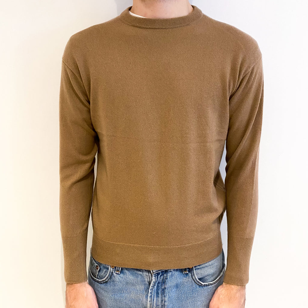 Men's Camel Brown Cashmere Crew Neck Jumper Medium