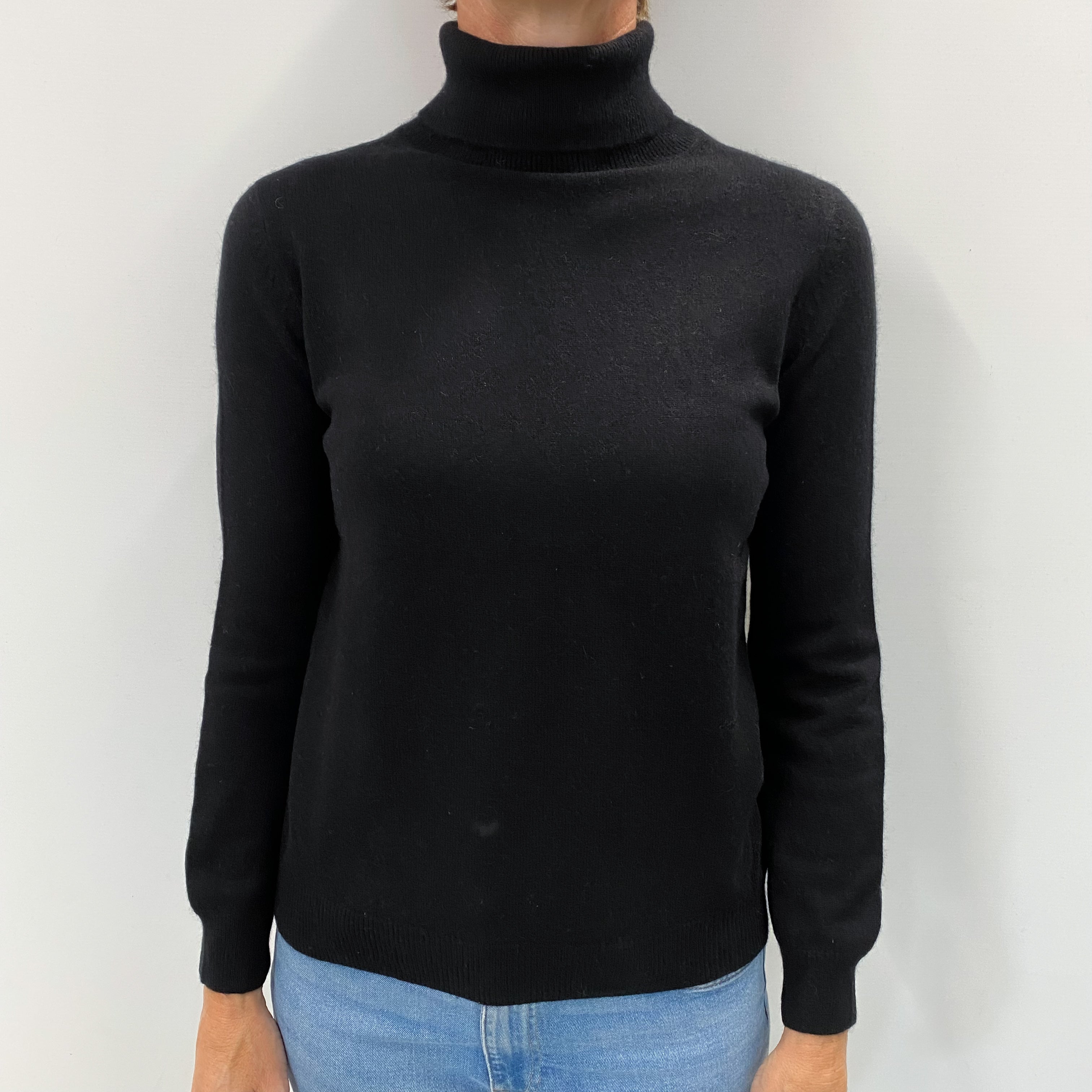 Black Cashmere Polo Neck Jumper Small