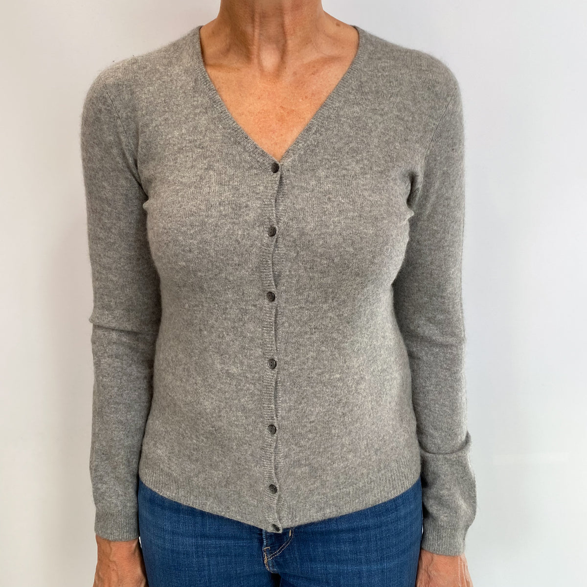 Ashy Grey Cashmere V Neck Cardigan Medium