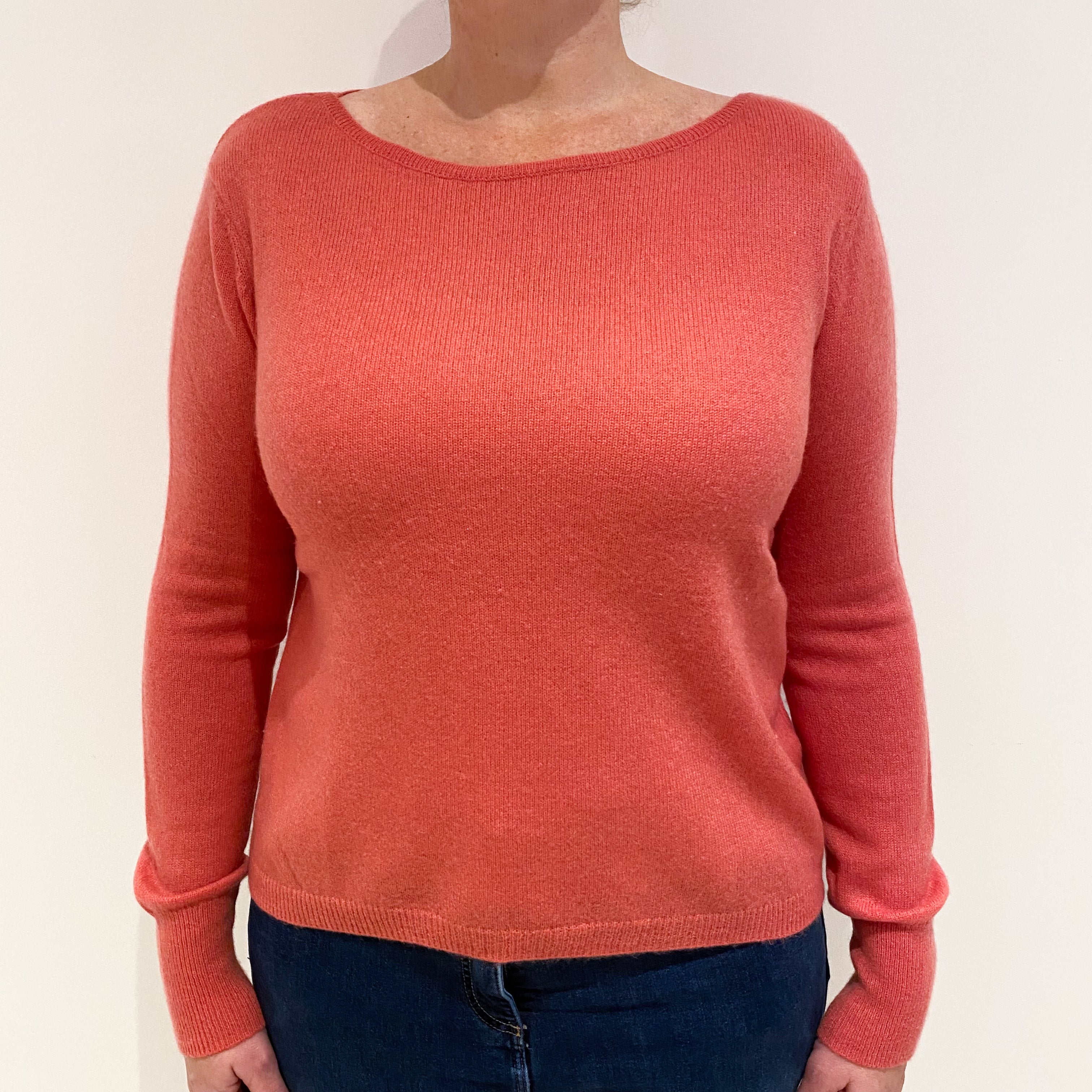 Flamingo Pink Cashmere Slash Neck Jumper Large