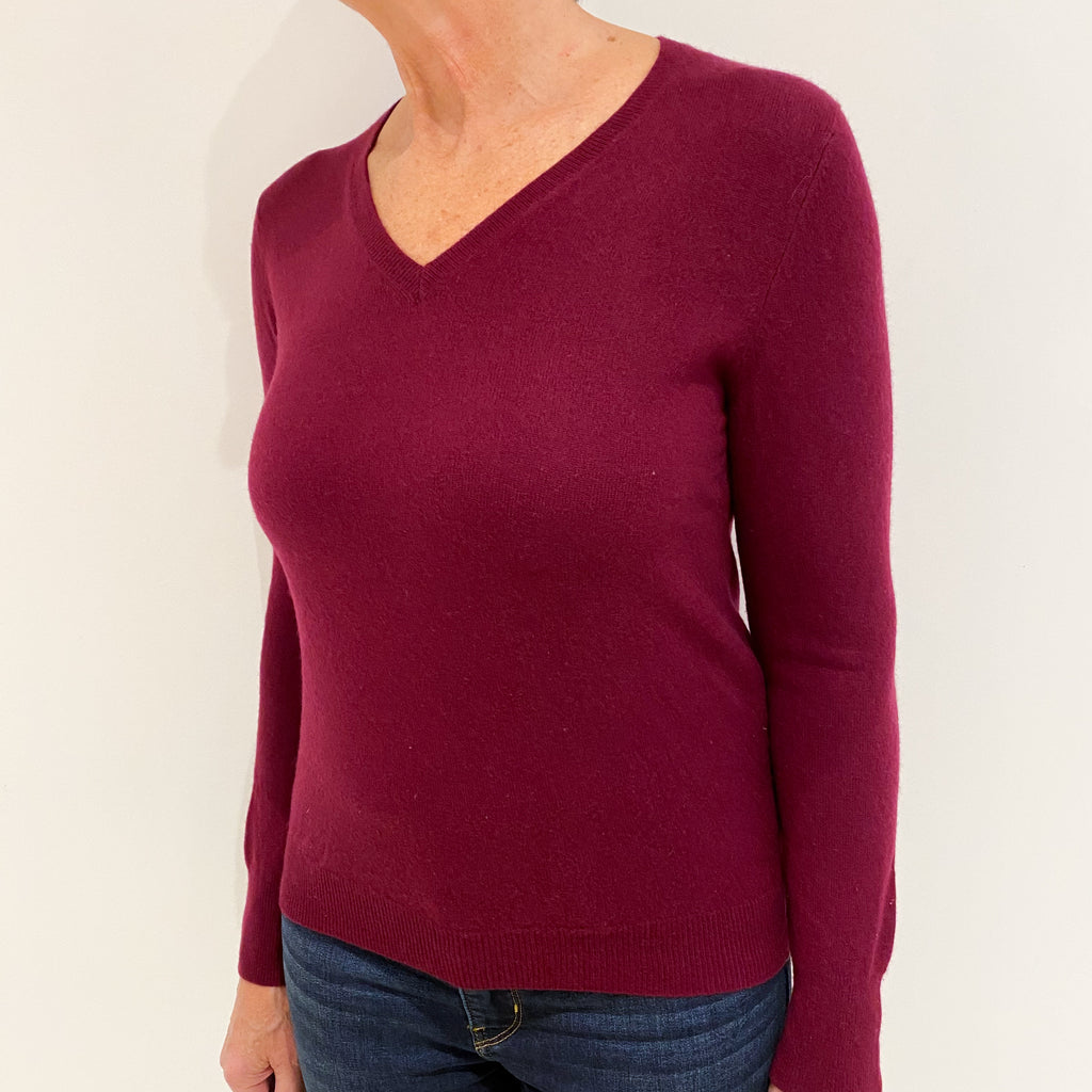 Burgundy Red Cashmere V-Neck Jumper Medium
