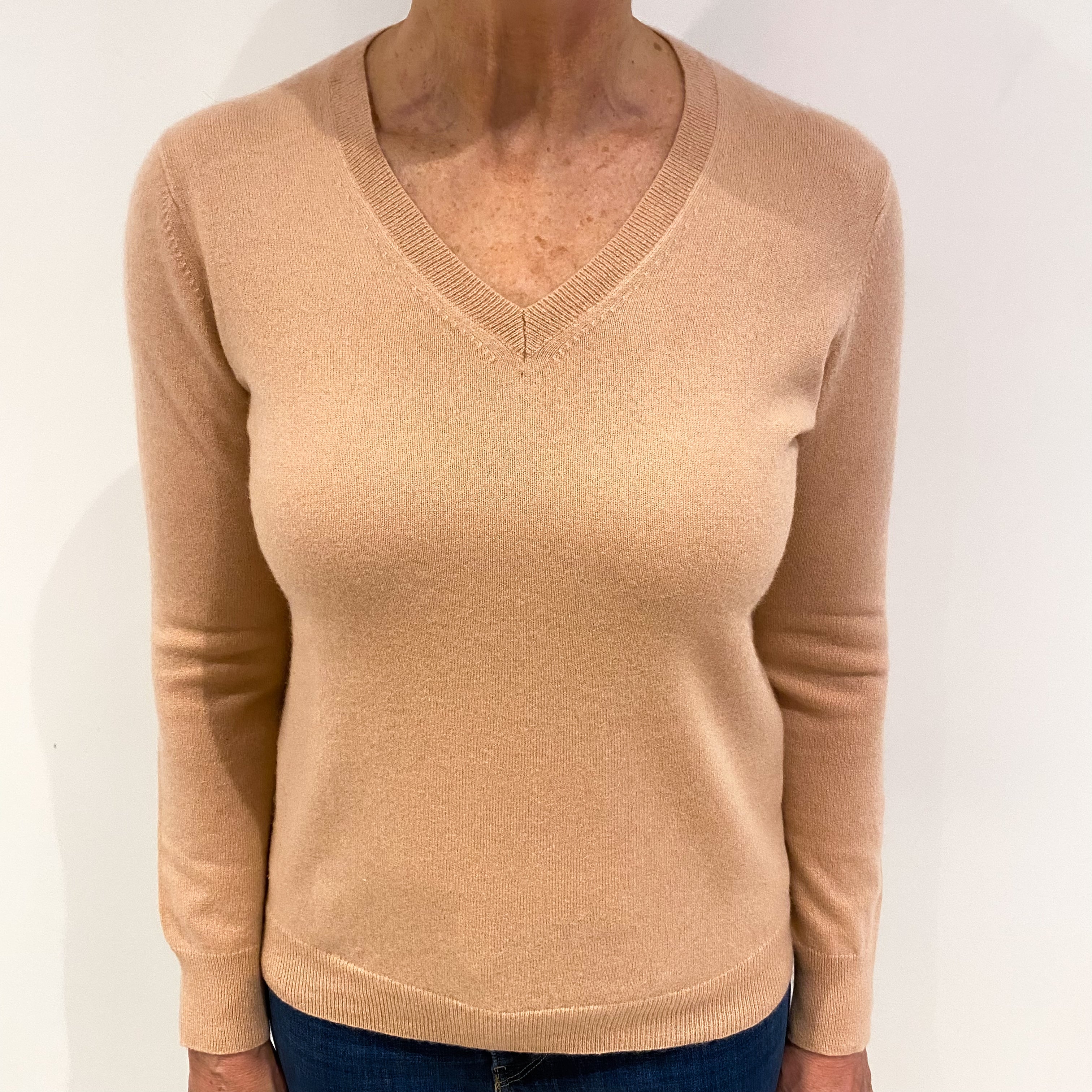 Nude Pink Cashmere V Neck Jumper Medium