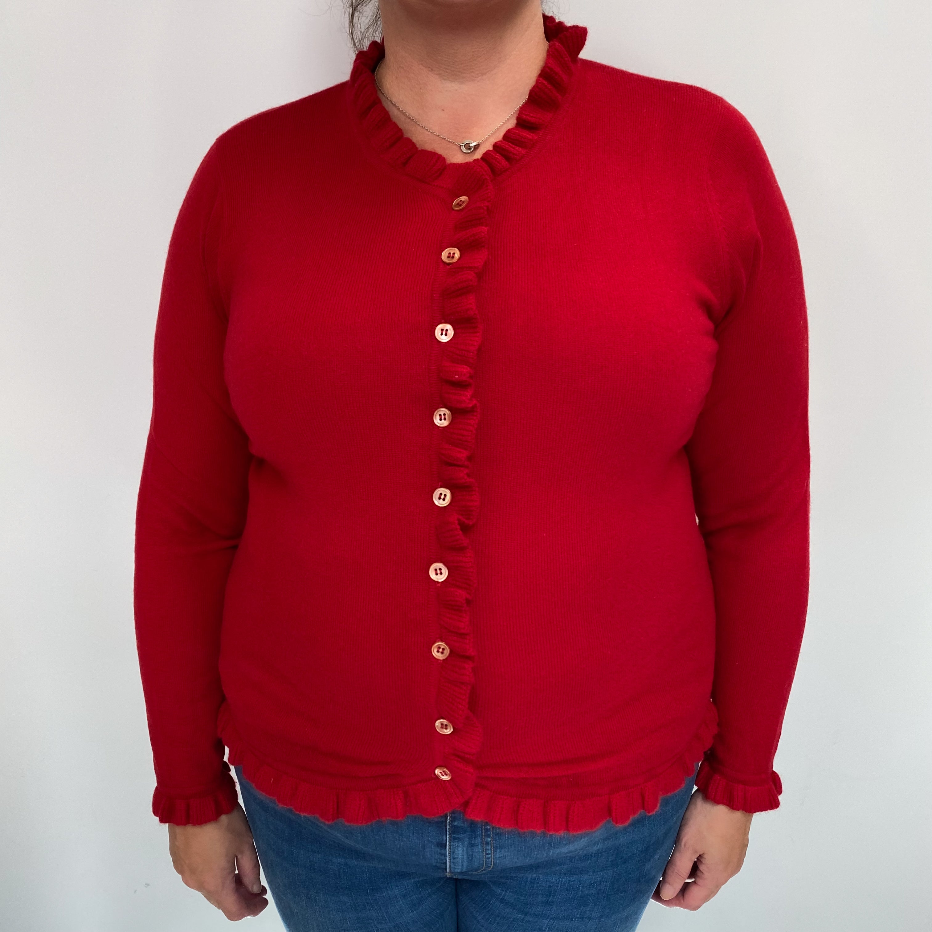 Post Box Red Cashmere Crew Cardigan Extra Large